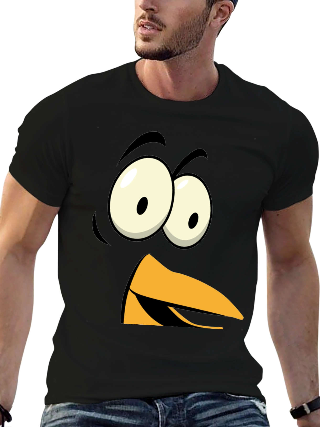 Black Funny Angry Bird Face Graphic Tee - Black view 6