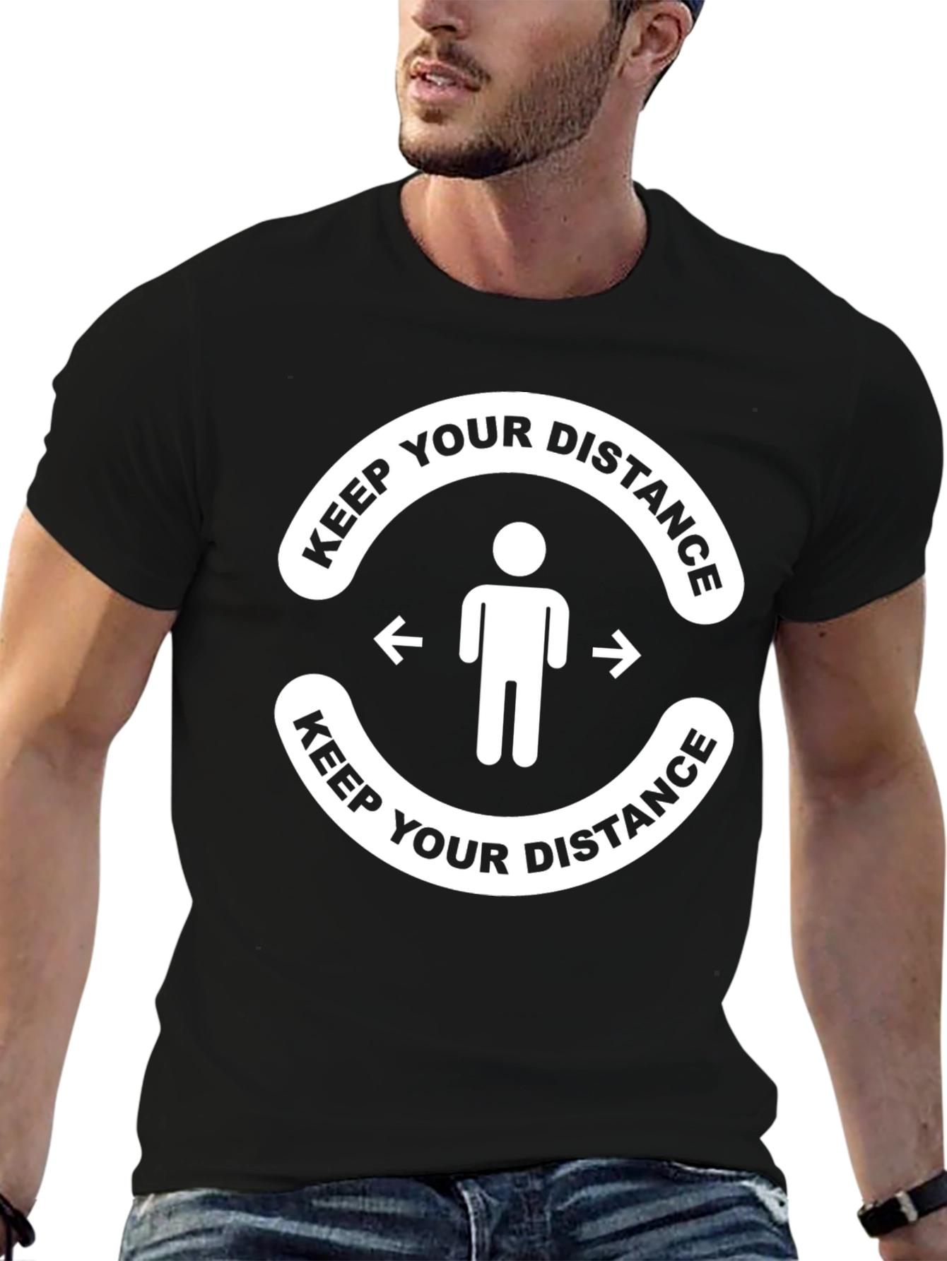Black Keep Your Distance T-Shirt - Social Distancing Humor view 6