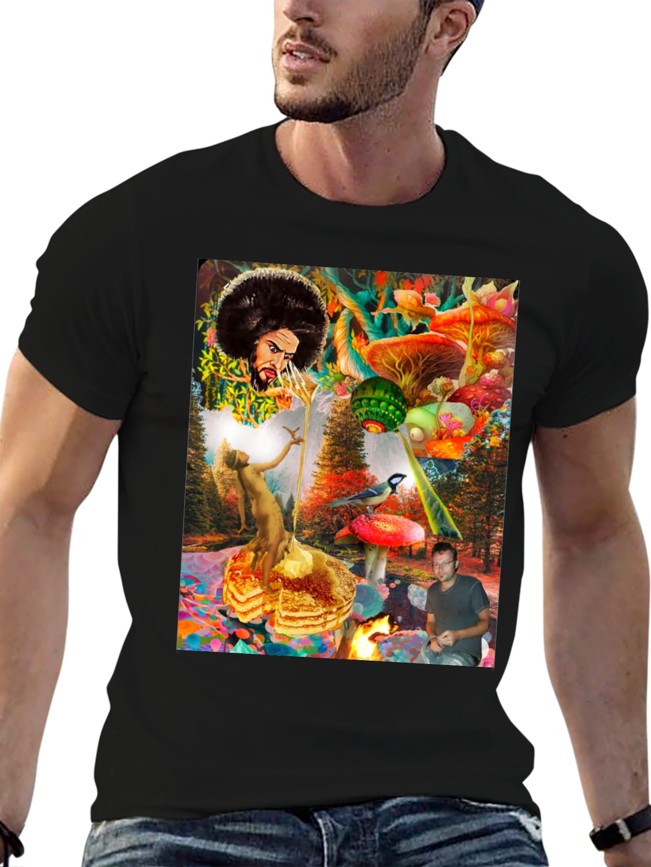 Black Psychedelic Fantasy Graphic Print T-Shirt view 6