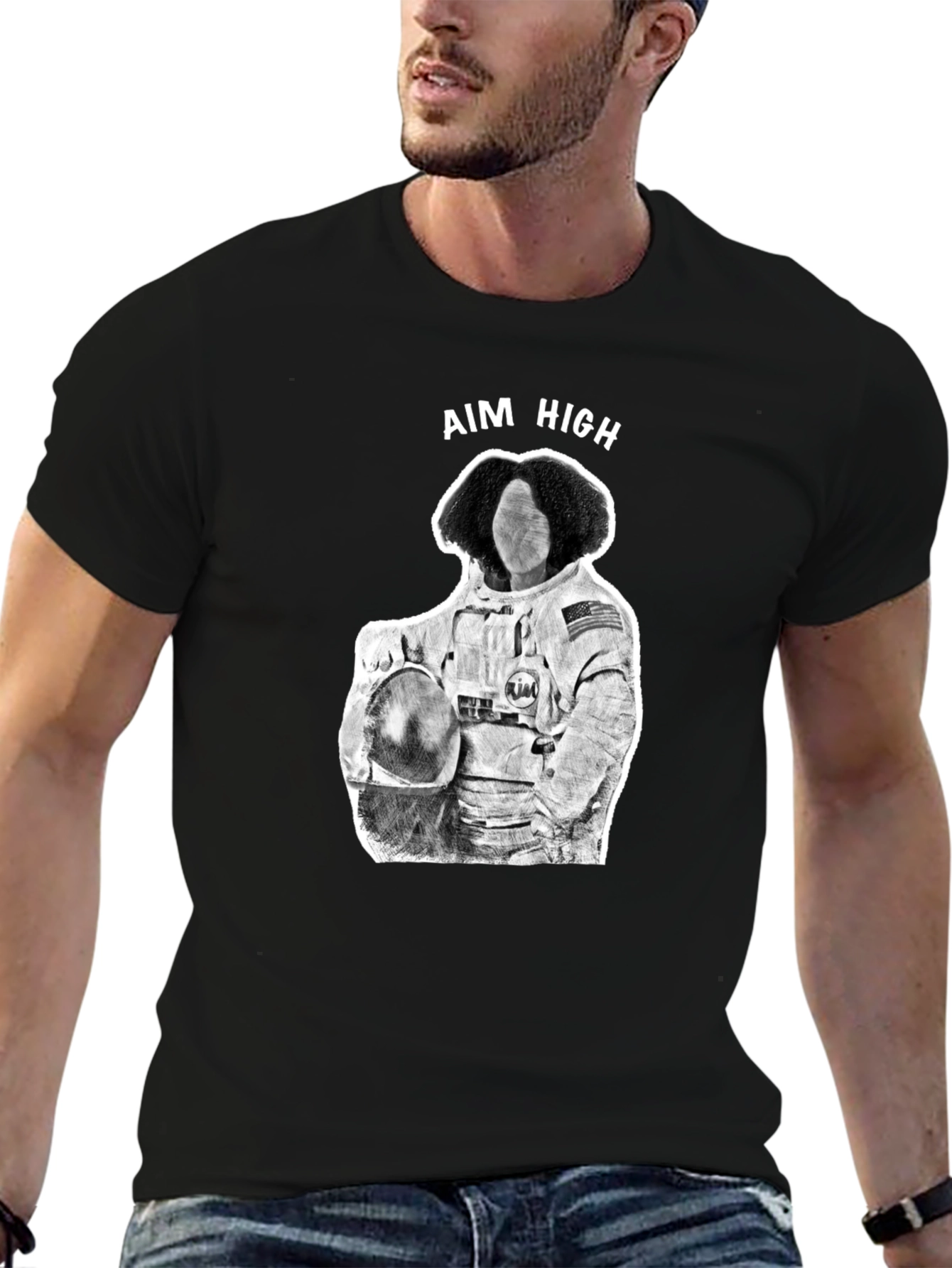 Black Aim High Astronaut Graphic Tee - Black view 6