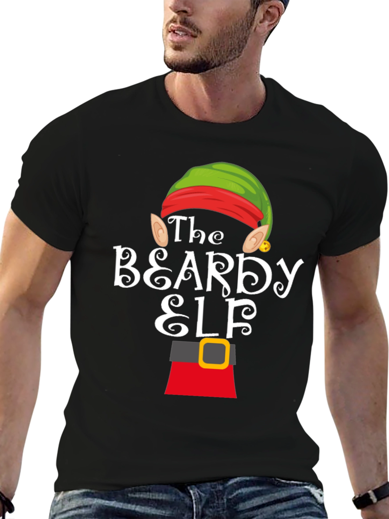 Beardy Elf Graphic T-Shirt - Festive Holiday Apparel - 6