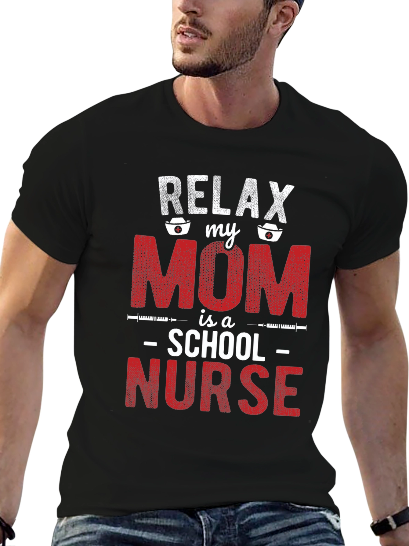Black Relax My Mom is a School Nurse Graphic Tee view 6