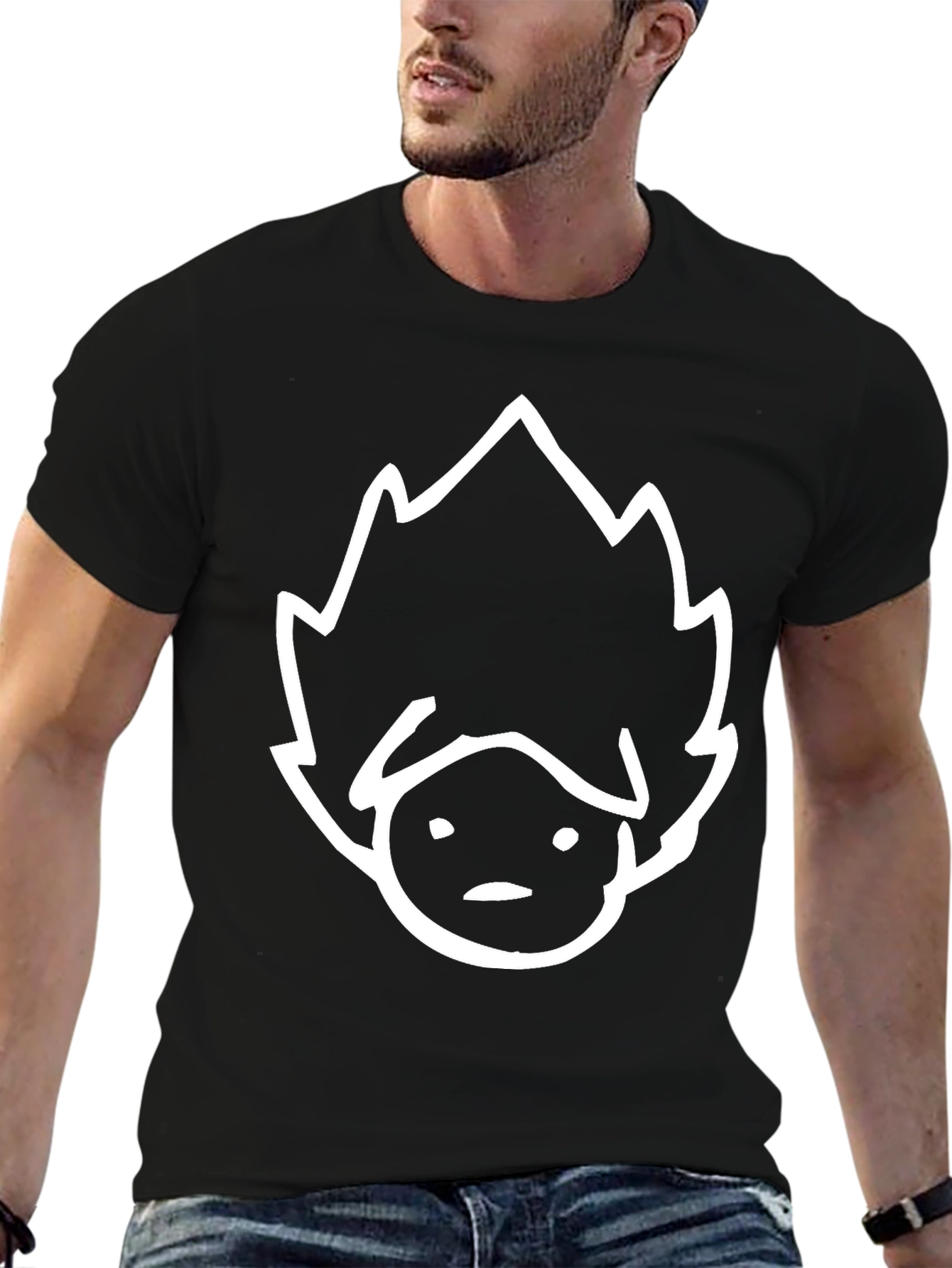 Black Funny Anime Vegeta Hairline T-Shirt view 6