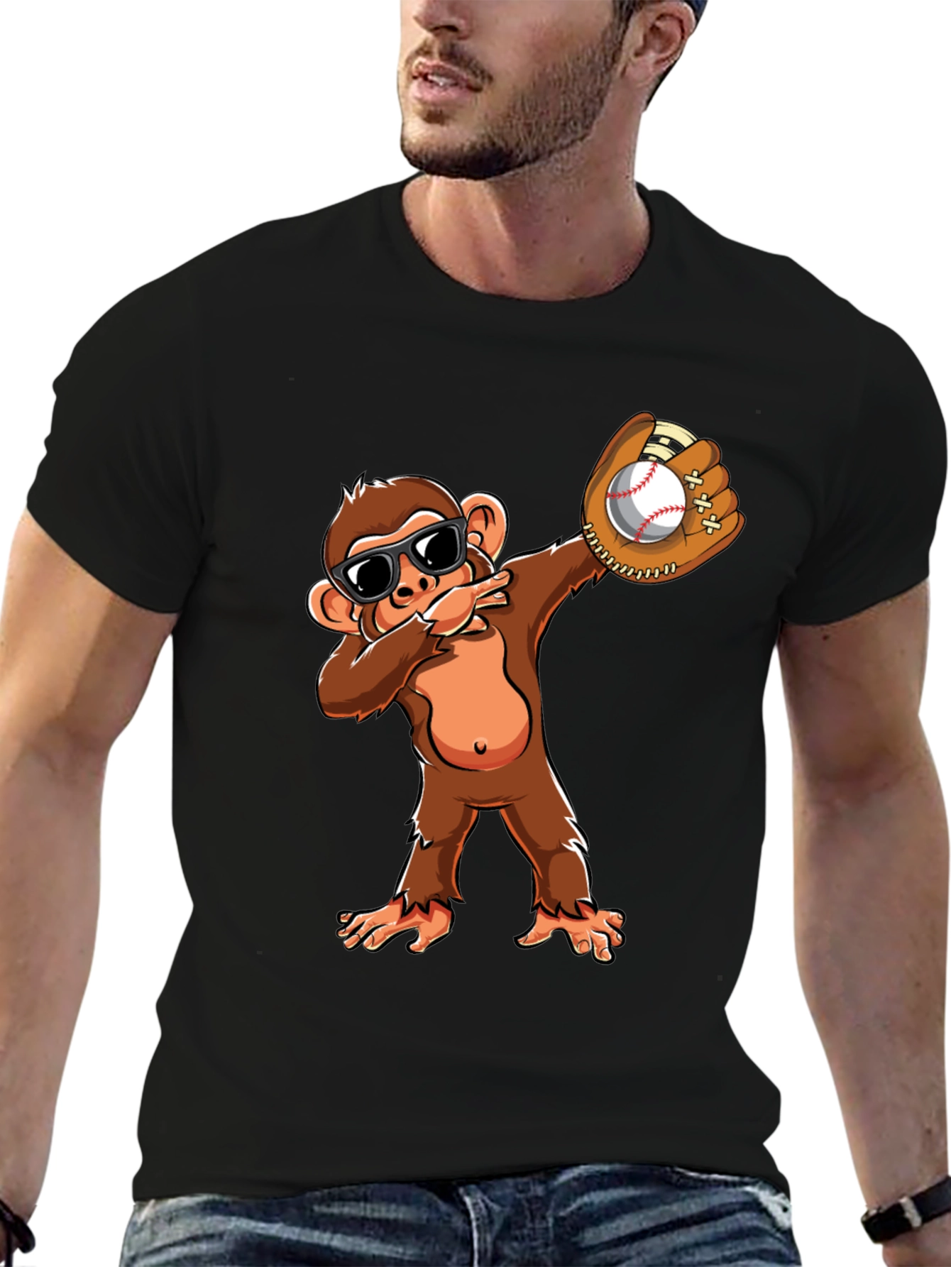 Black Monkey Dabbing Baseball T-Shirt view 6