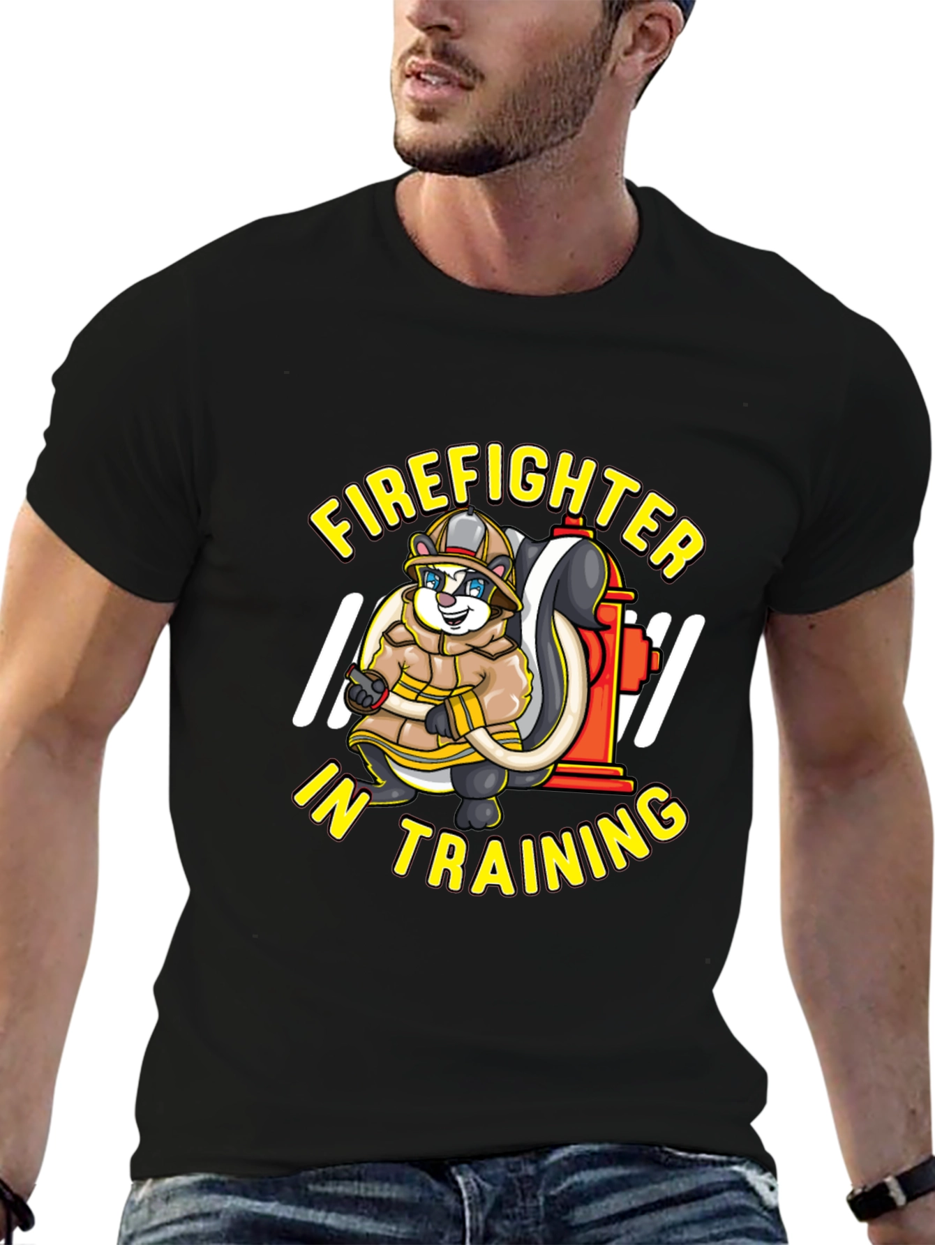 Black Firefighter In Training Skunk T-Shirt view 6