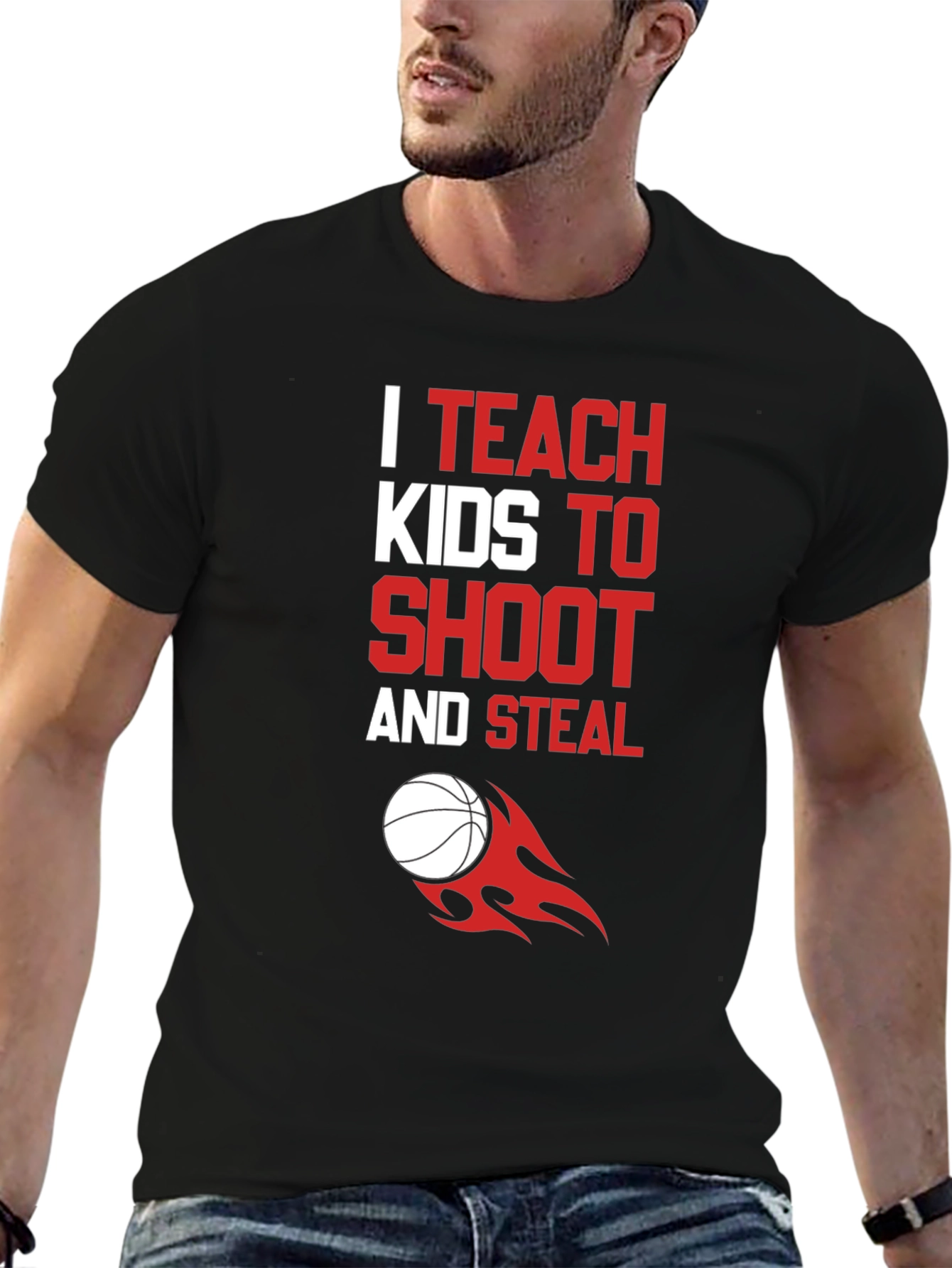 I Teach Kids to Shoot & Steal T-Shirt - Basketball Coach Tee - 6