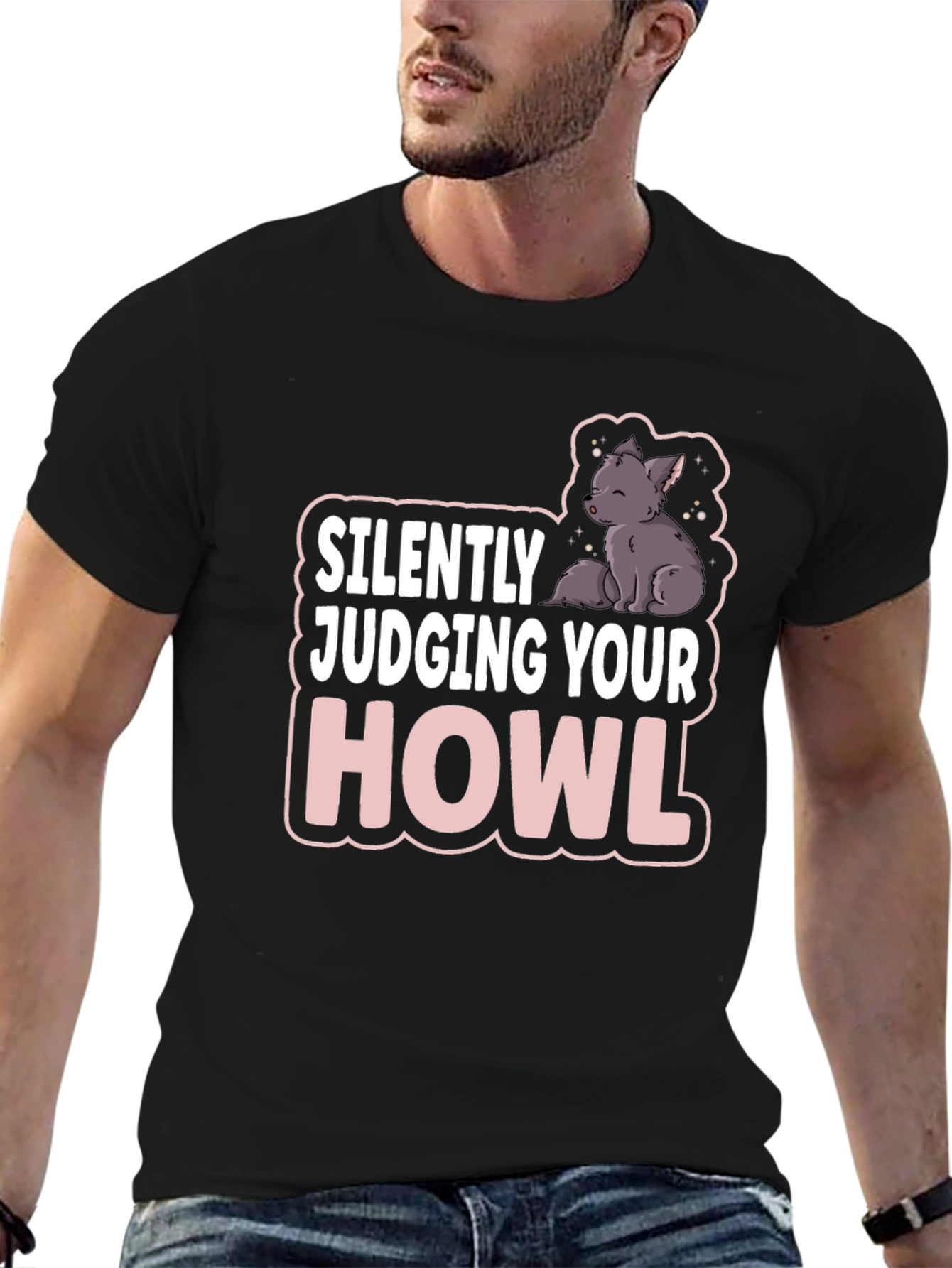 Black Silently Judging Your Howl T-Shirt - Funny Wolf Tee view 6