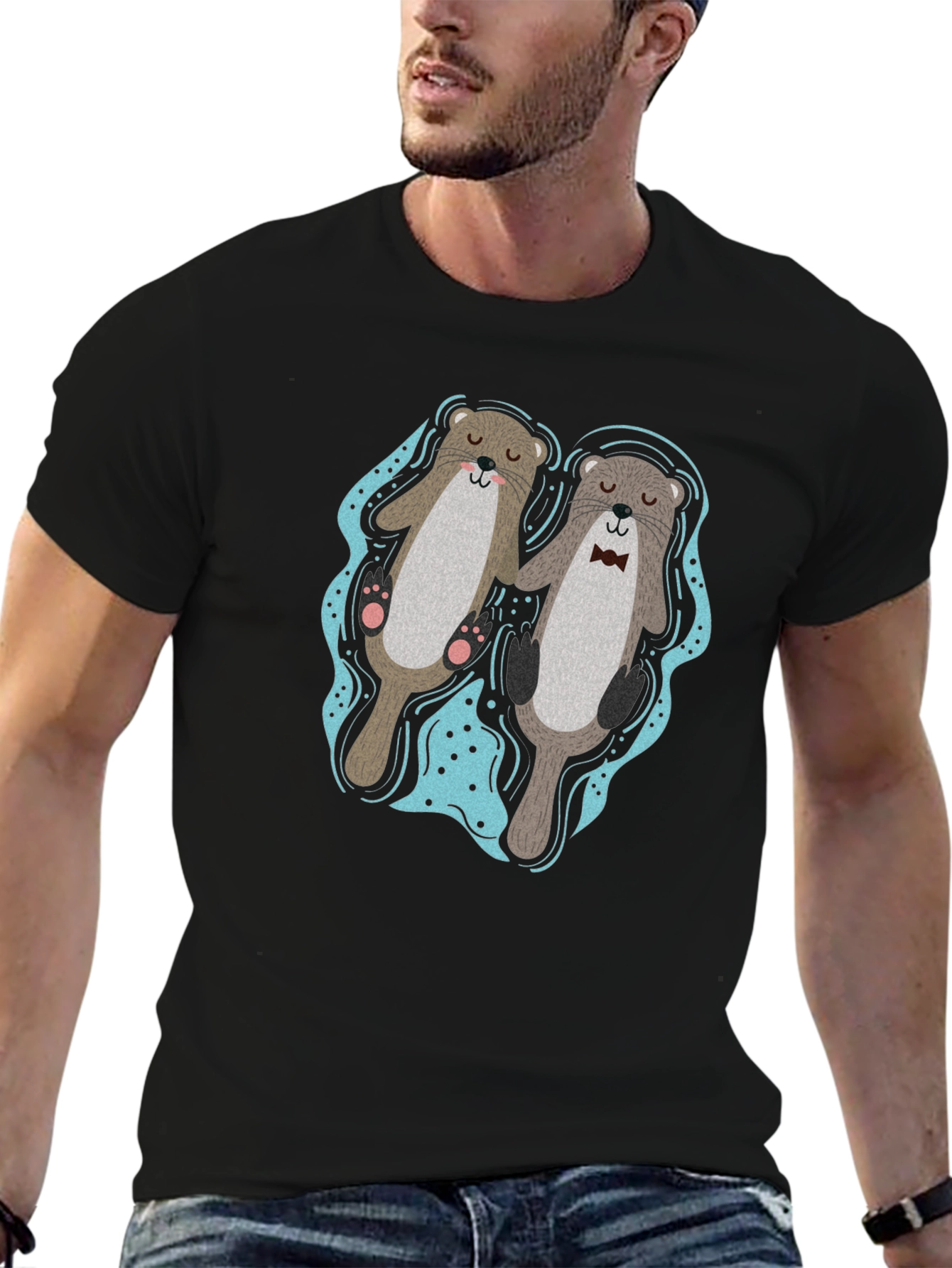 Black Otter Love T-Shirt - Cute Matching Pair Design view 6