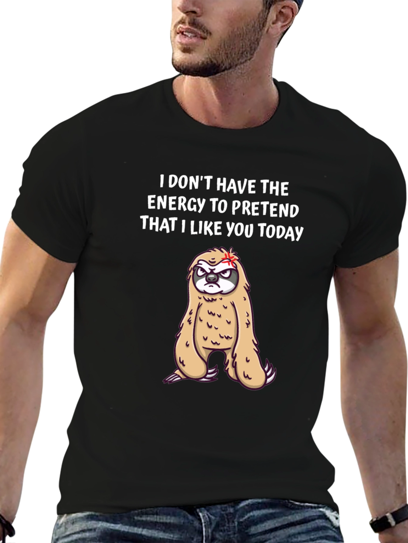 Black Funny Sloth Graphic T-Shirt - Introvert Humor Tee view 6