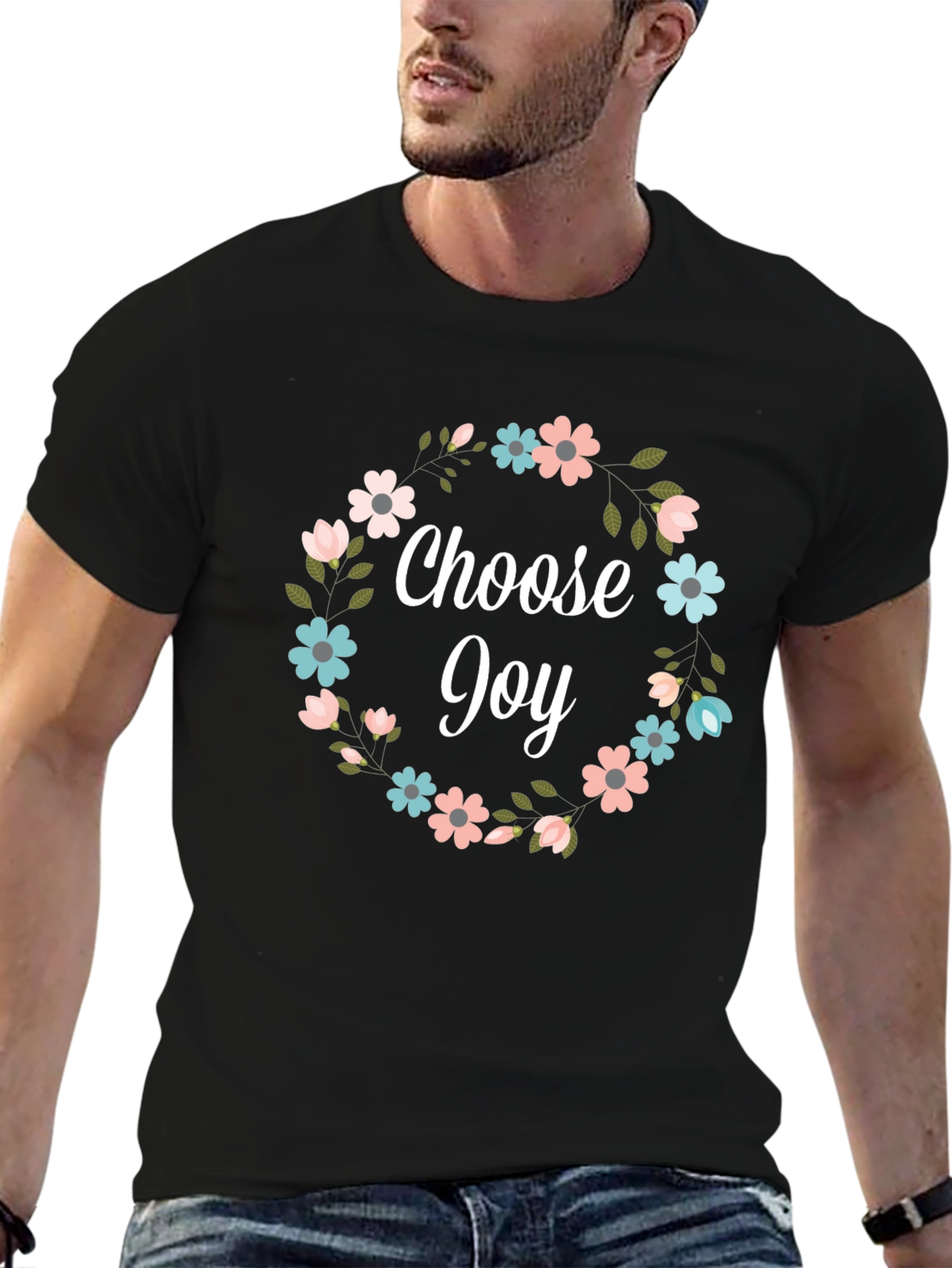 Black Choose Joy Floral Wreath Graphic T-Shirt view 6