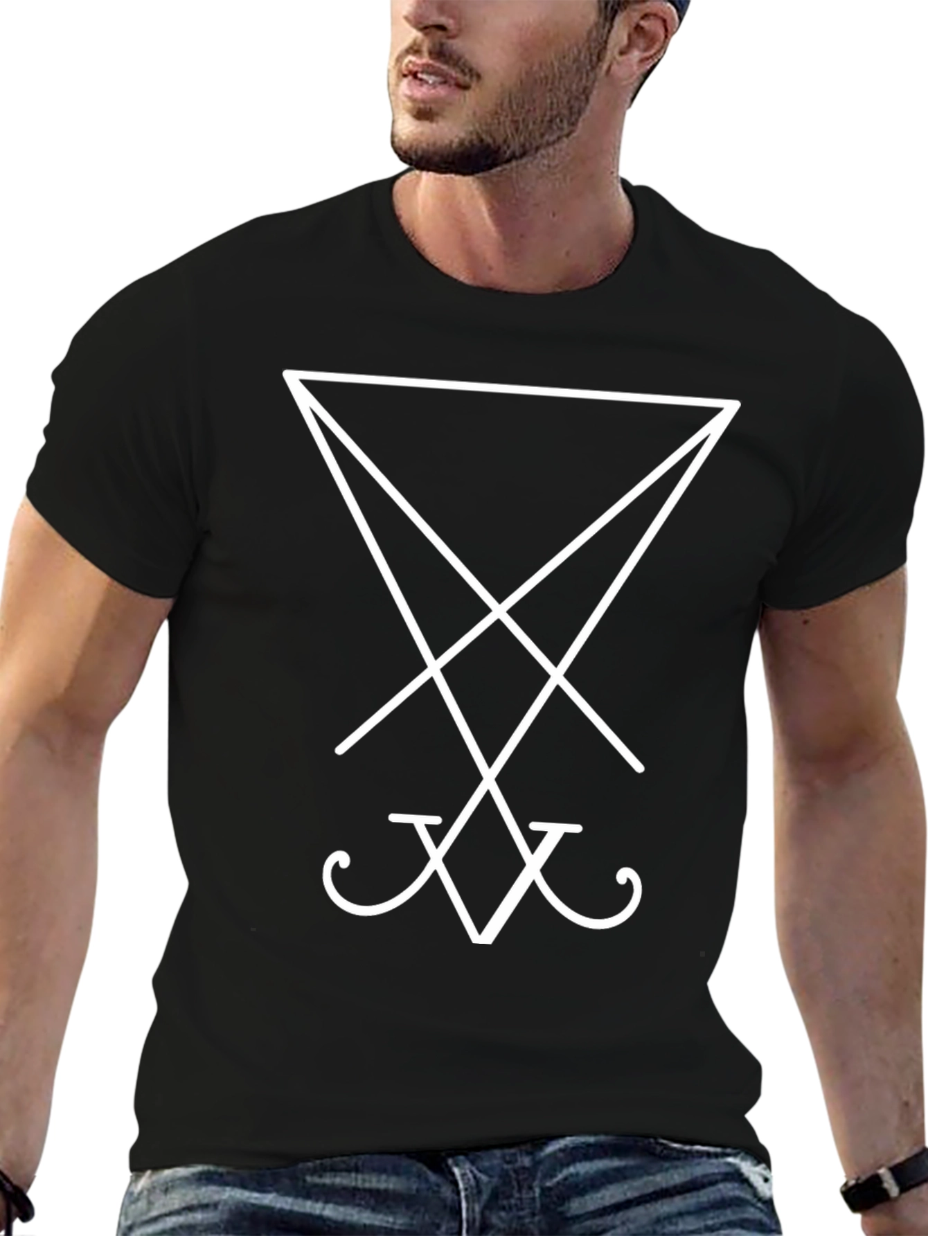 Black Lucifer Seal T-Shirt - Stylish Occult Design view 6