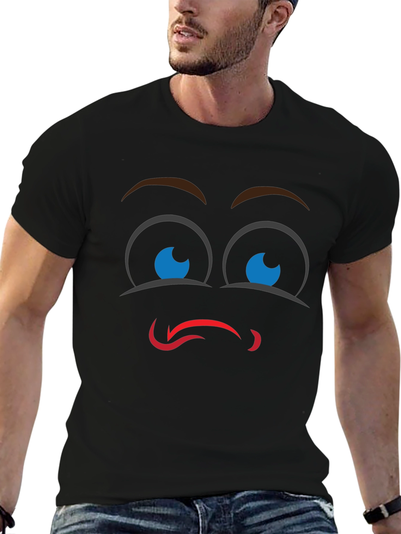 Black Funny Face Graphic Black T-Shirt view 6
