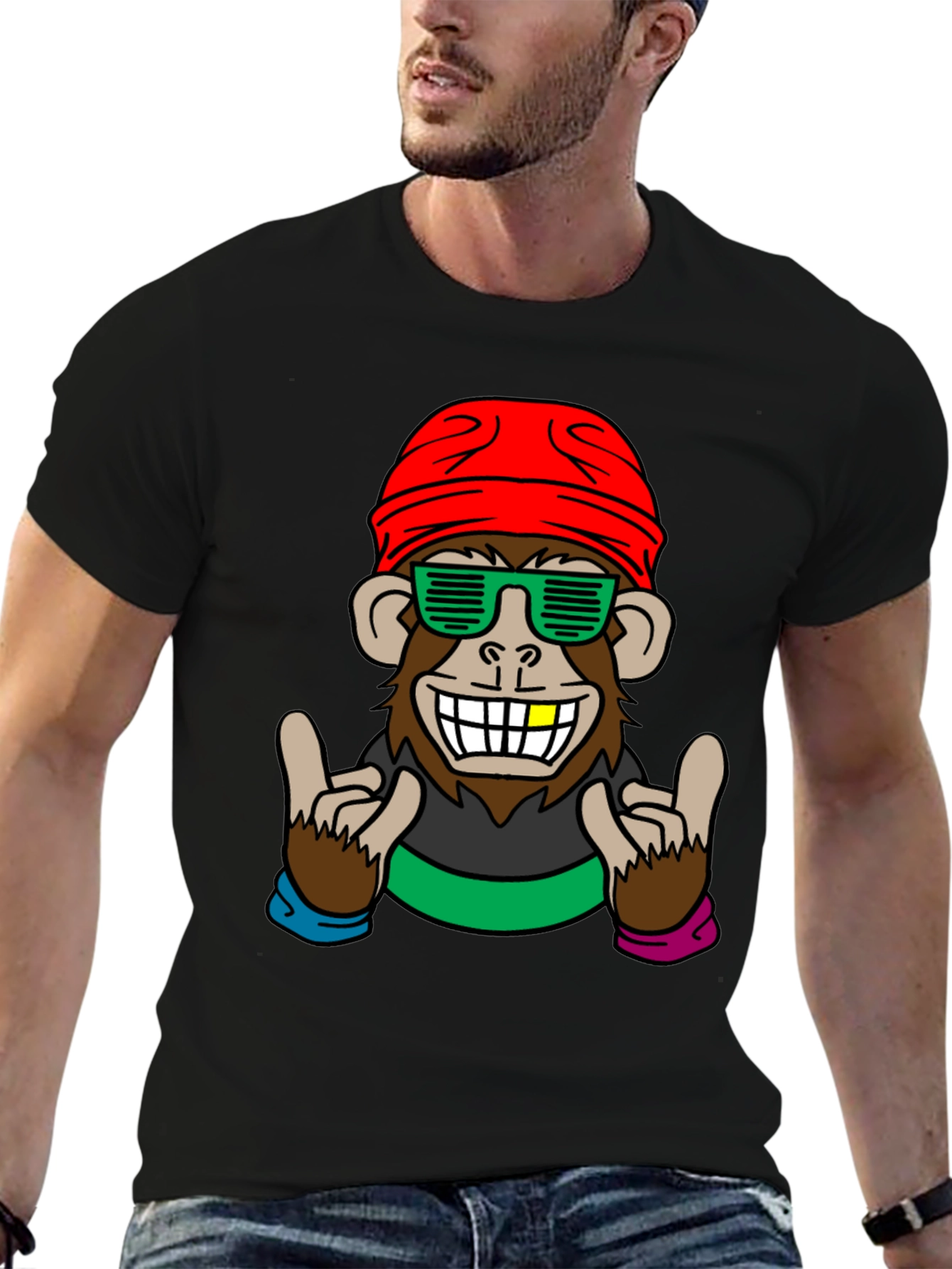 Black Cool Monkey Graphic Tee - Fun Novelty Shirt view 6