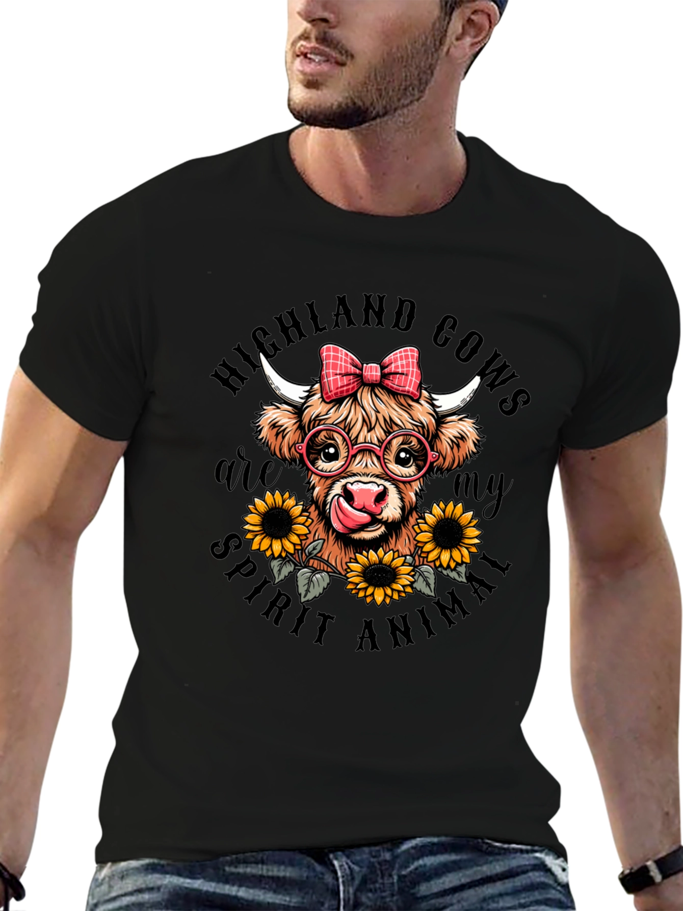 Black Highland Cow Spirit Animal Graphic T-Shirt view 6