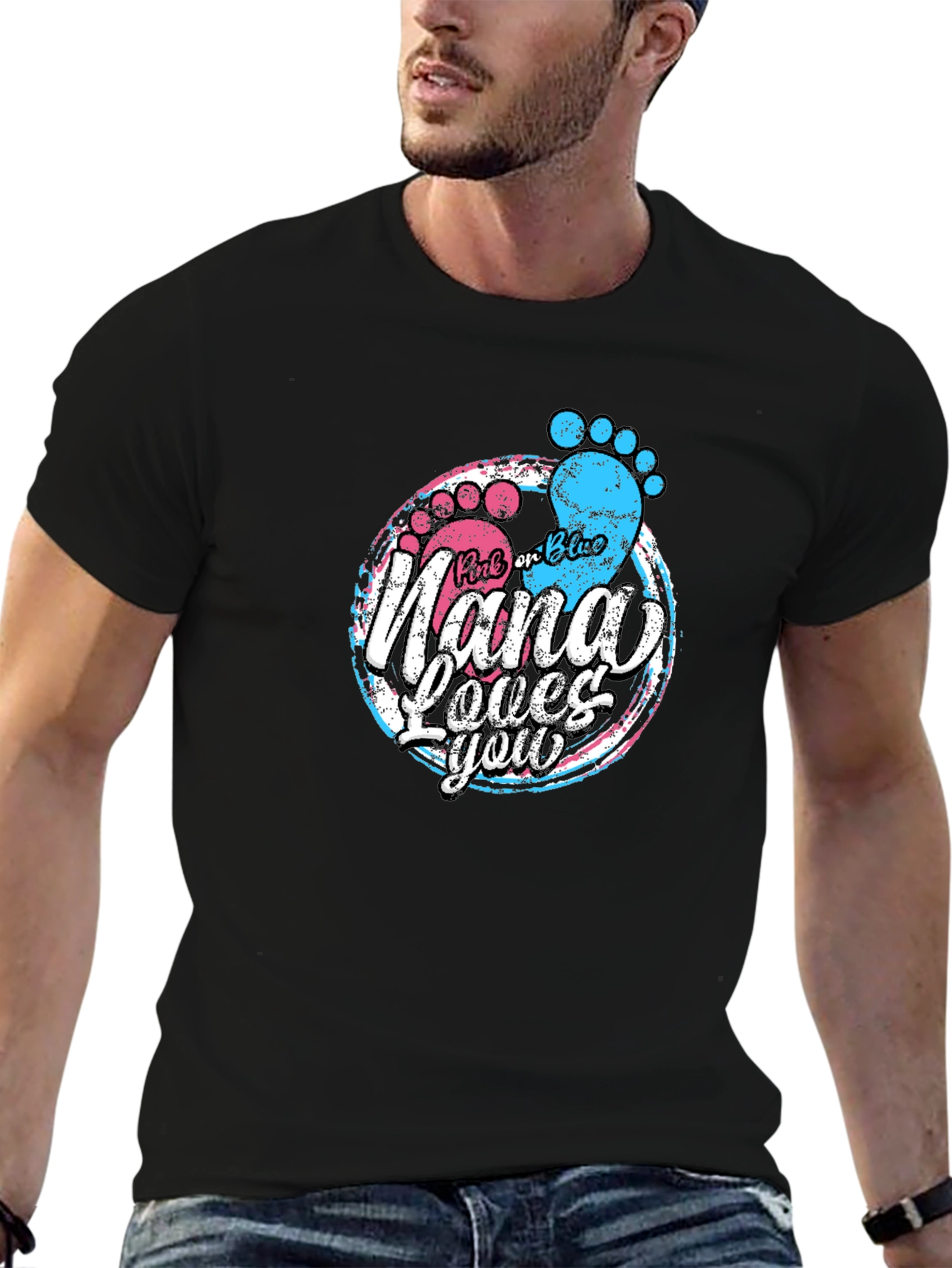 Black Pink or Blue Nana Loves You T-Shirt - Gender Reveal Tee view 6