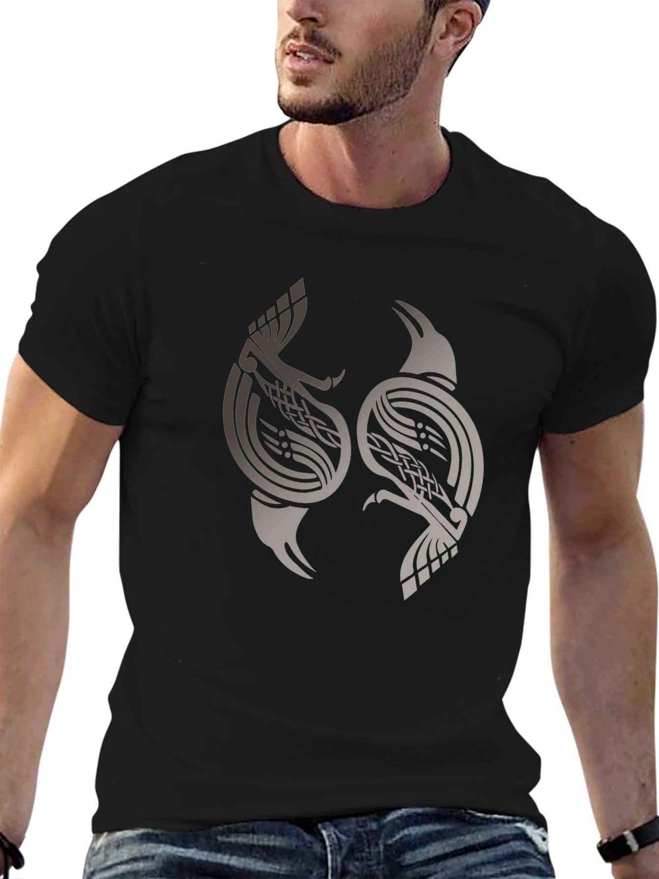 Black Raven Graphic Tee - Black Viking Style Shirt view 6