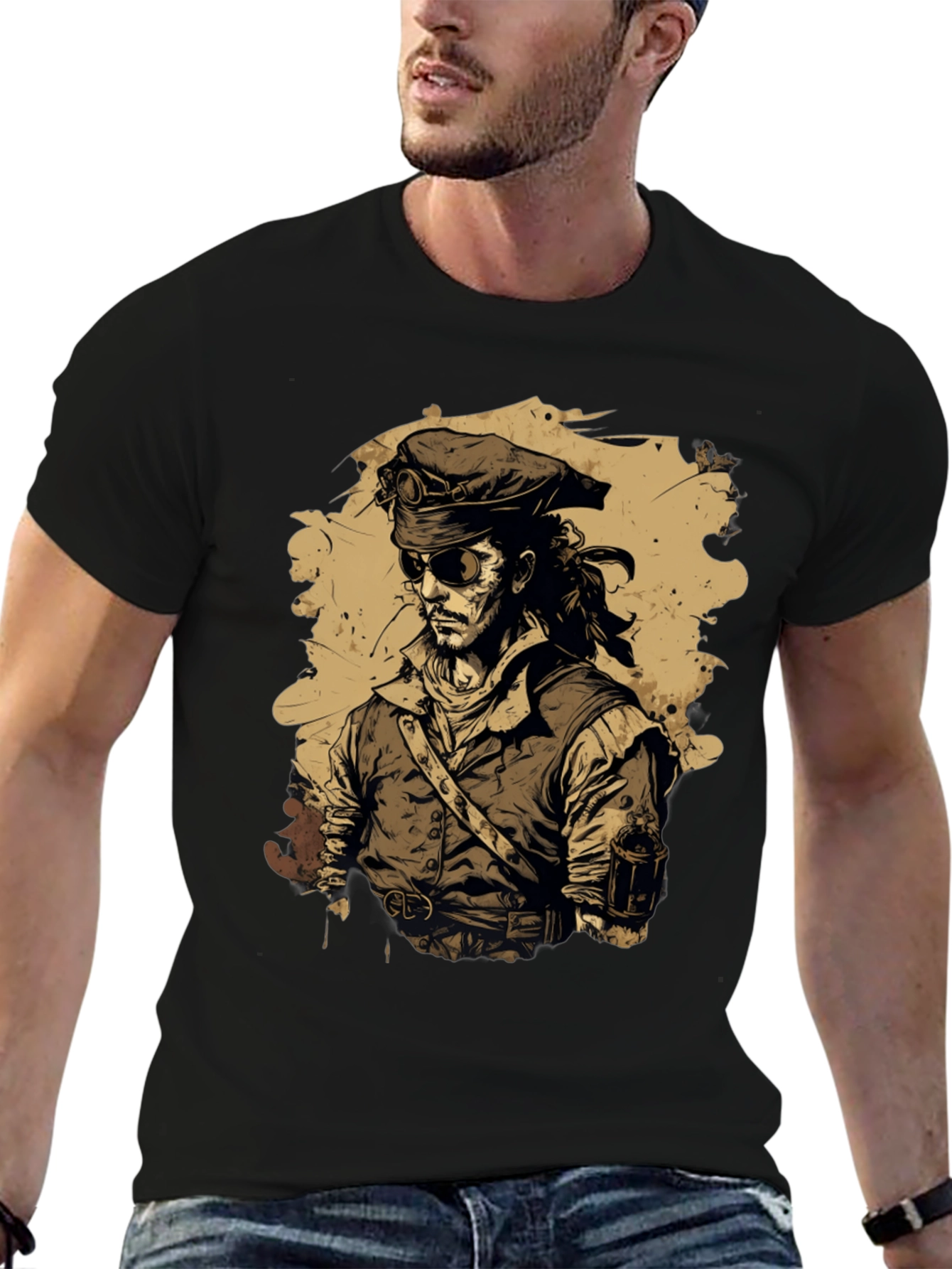 Black Steampunk Pirate Graphic T-Shirt view 6