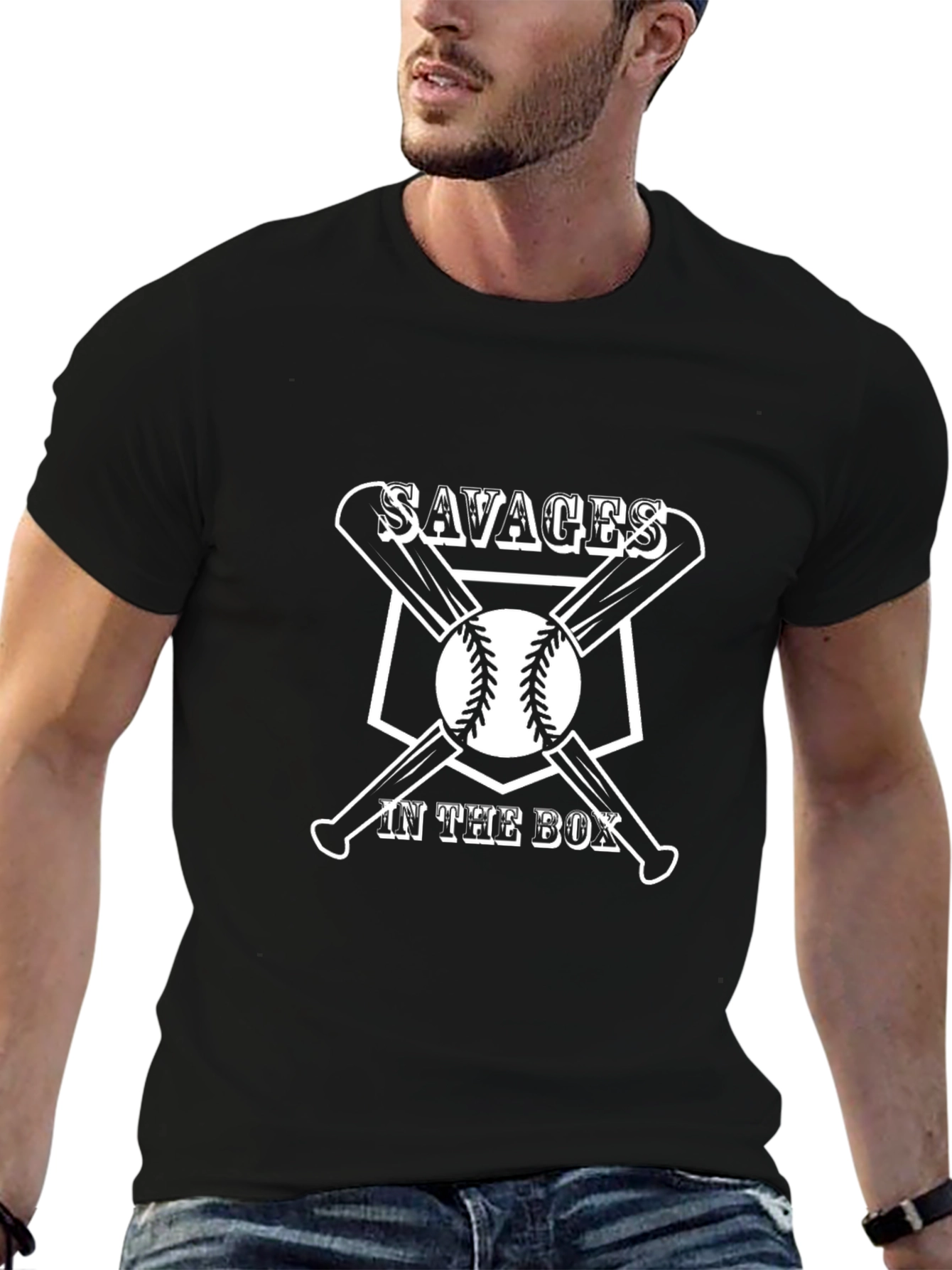 Black Savages in the Box Baseball Graphic T-Shirt view 6