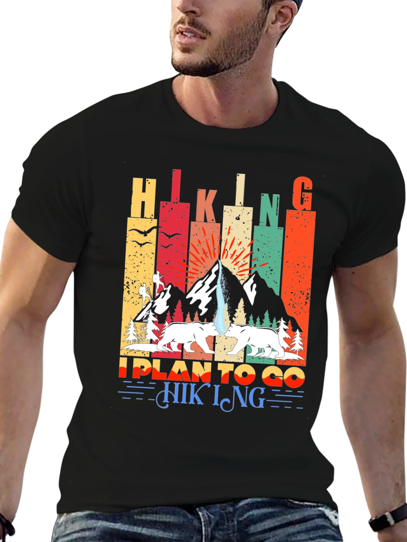 Black Hiking Design T-Shirt - I Plan to Go Hiking view 6