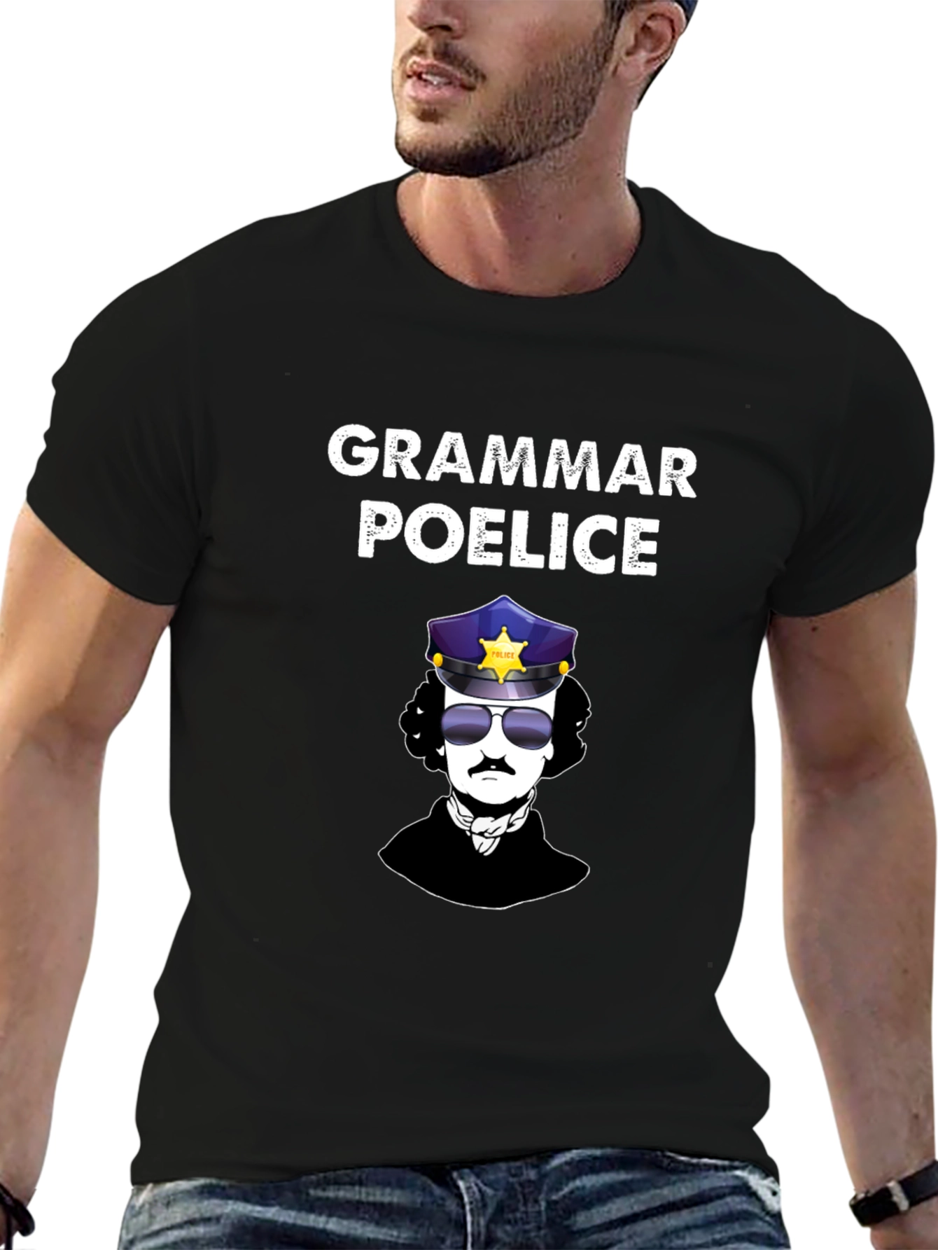 Black Grammar Poe-lice T-Shirt | Edgar Allan Poe view 6