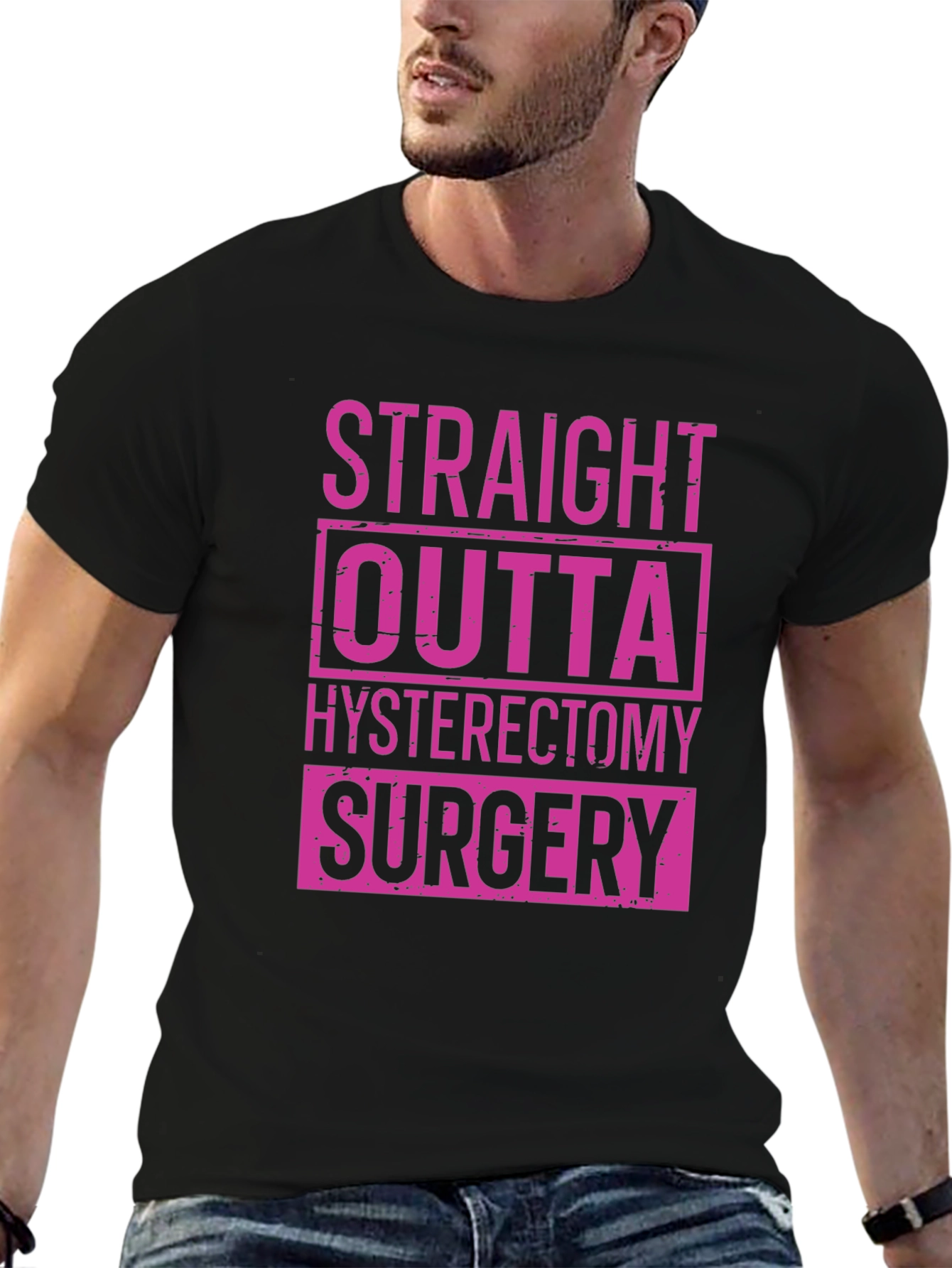Black Straight Outta Hysterectomy Surgery T-Shirt view 6
