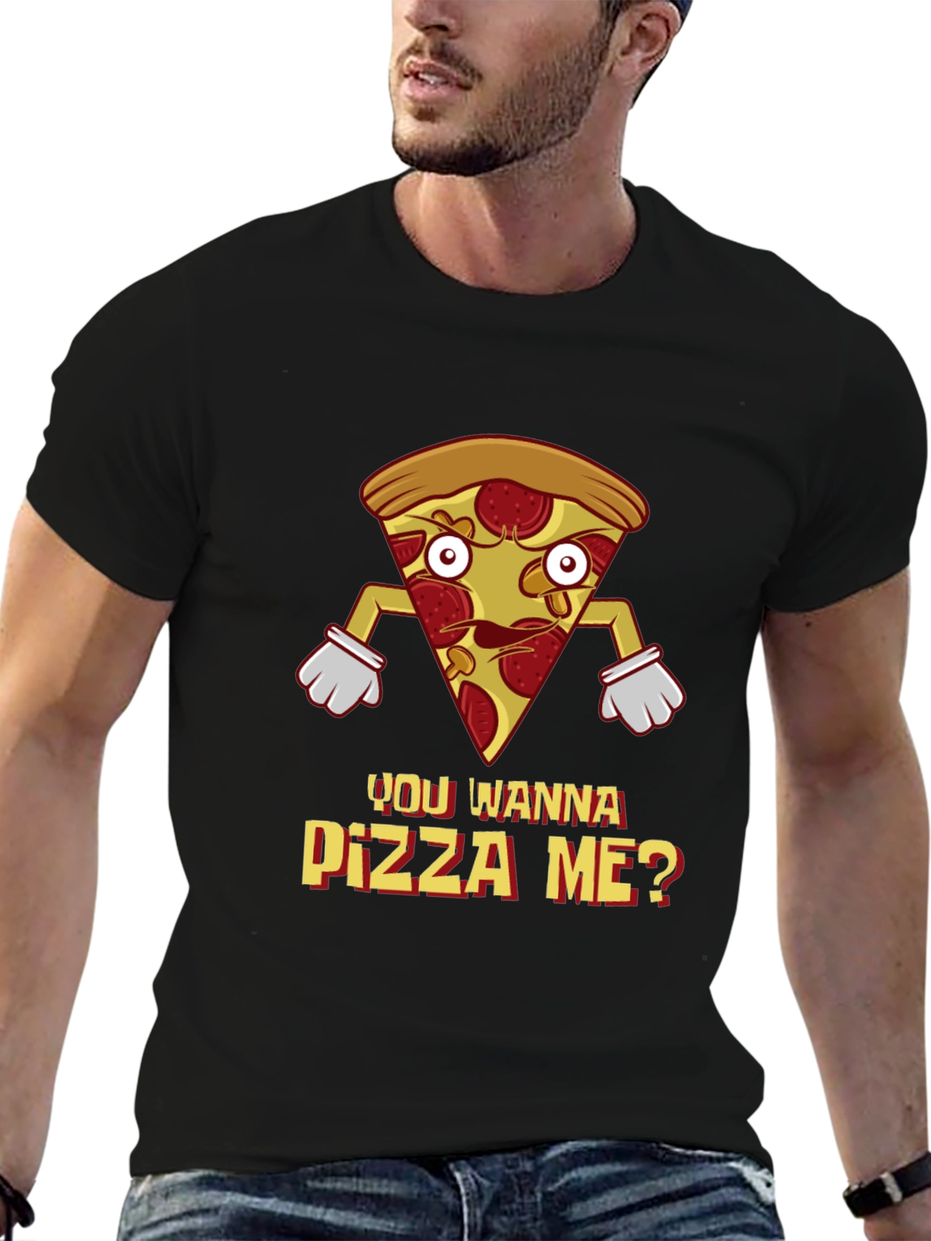 Black You Wanna Pizza Me? Graphic T-Shirt - Foodie Tee view 6