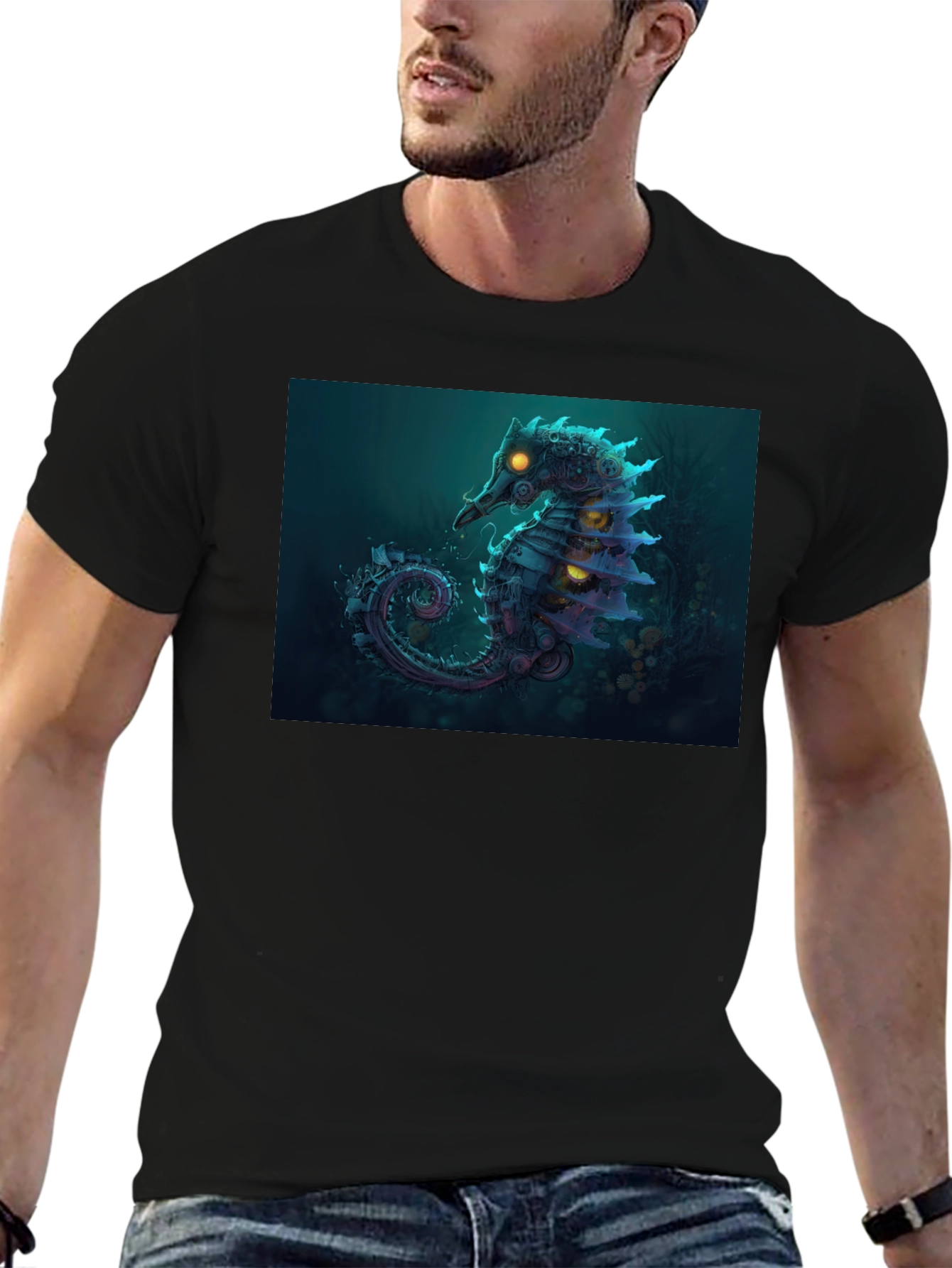 Black Steampunk Seahorse Graphic Tee view 6