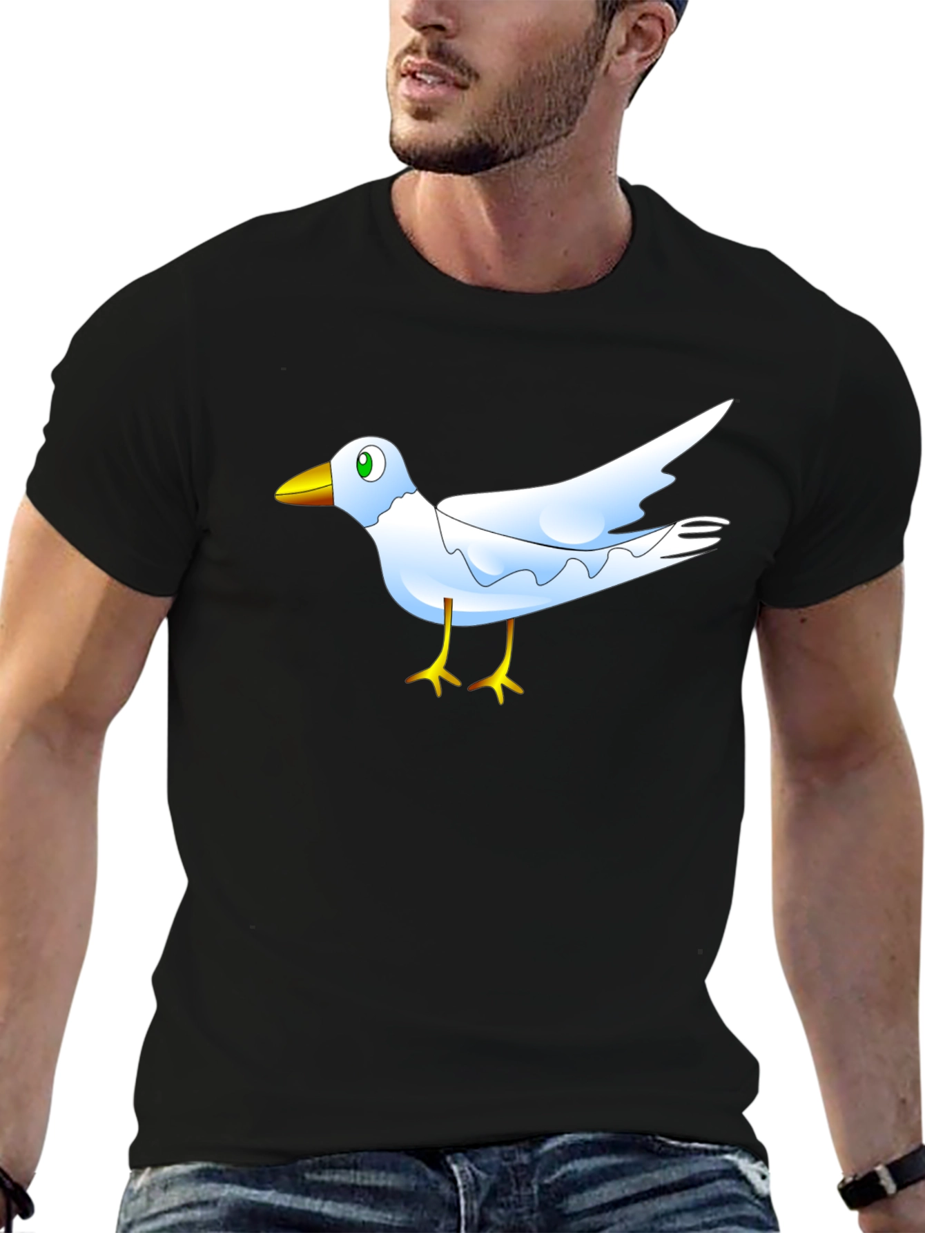 Black Cartoon Bird Graphic Black T-Shirt view 6