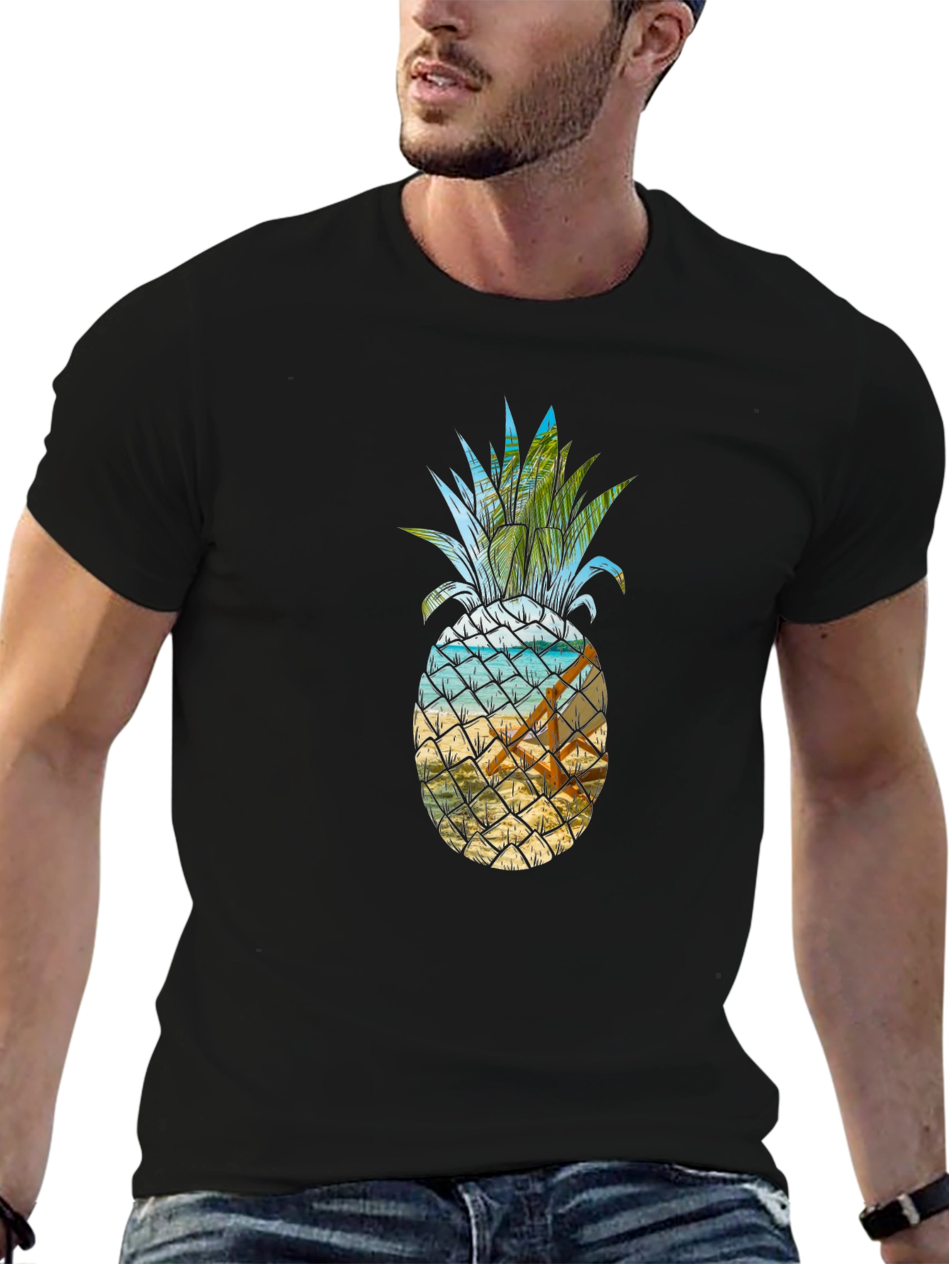 Black Tropical Pineapple Beach T-Shirt view 6