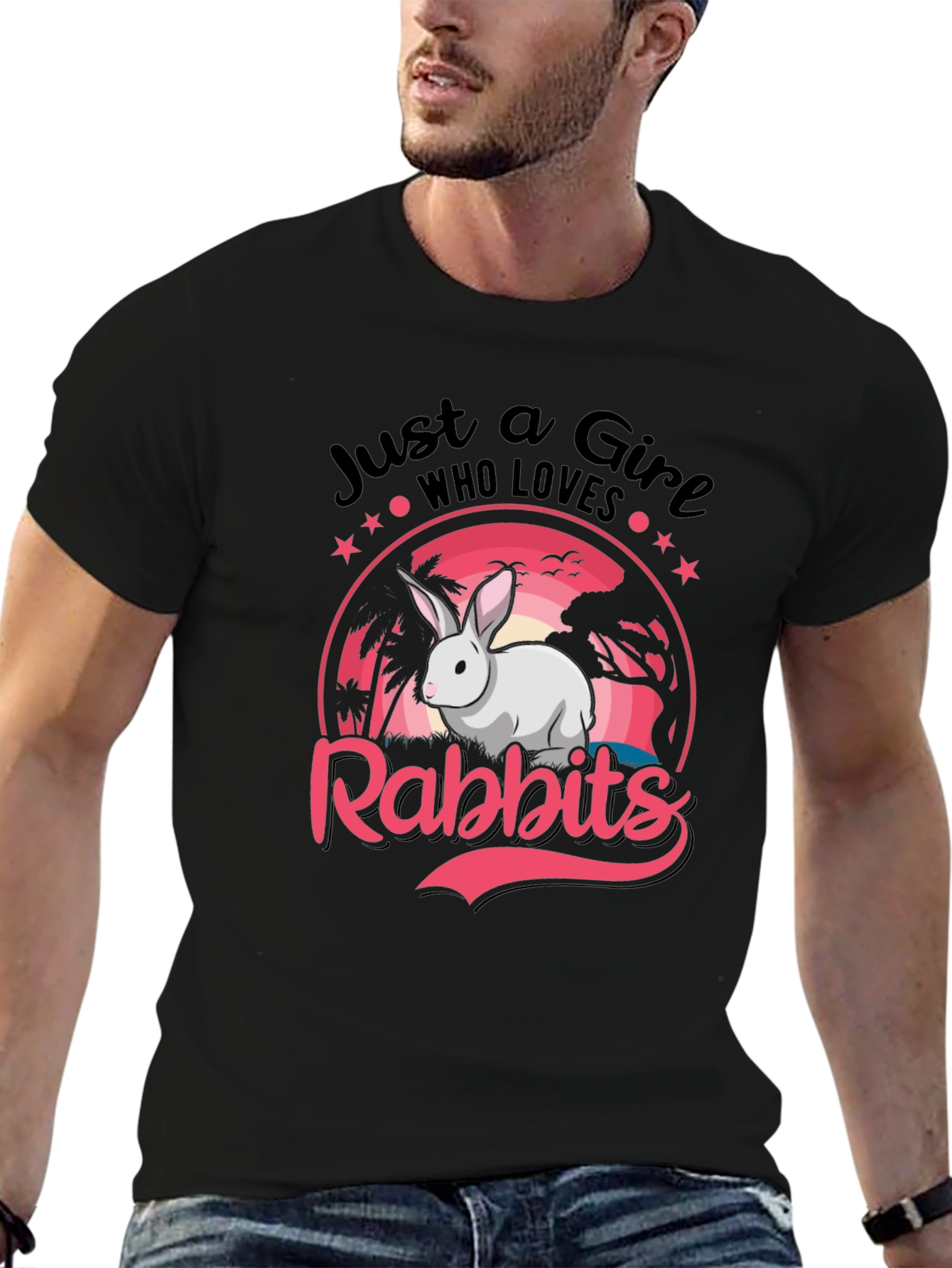 Black Just a Girl Who Loves Rabbits T-Shirt view 6