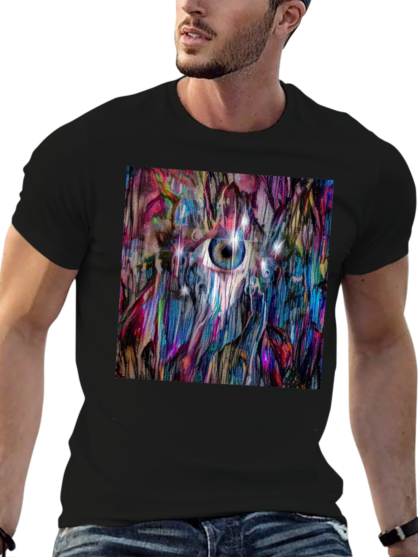 Black Abstract Eye T-Shirt: Artistic Graphic Tee view 6