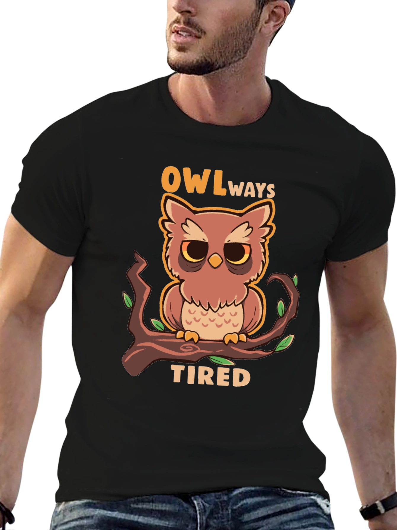 Black Owl Always Tired Graphic Tee view 6