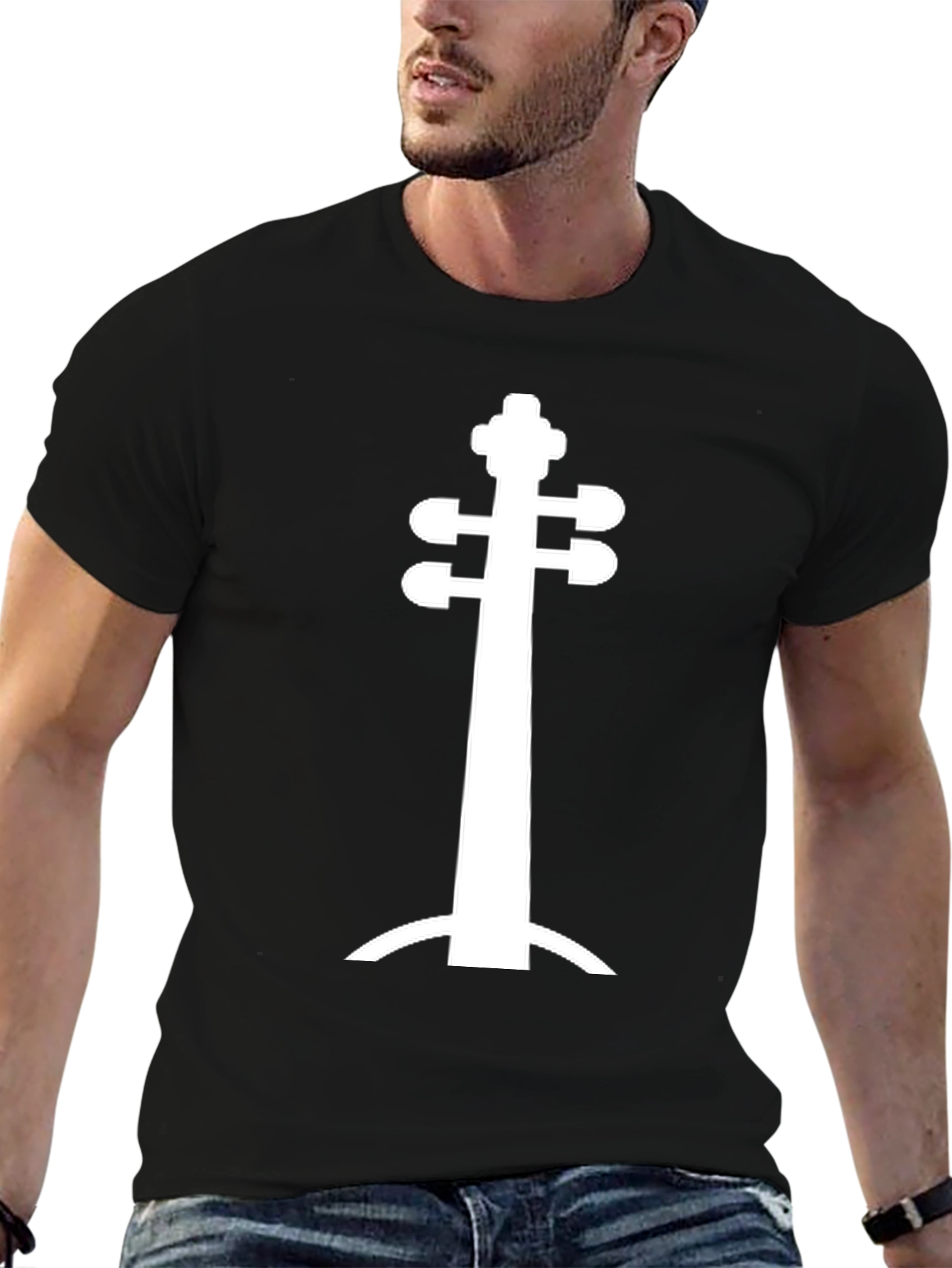 Black Unique String Instrument Silhouette Black T-Shirt view 6
