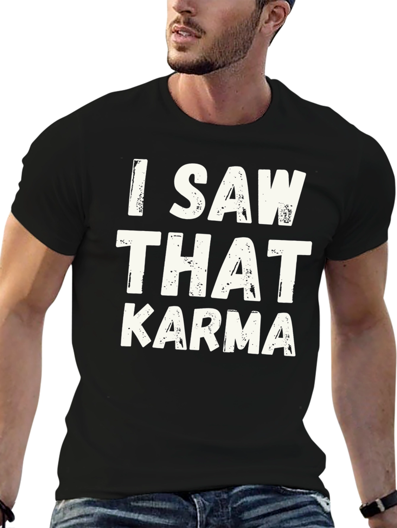 Black I Saw That Karma Graphic Tee - Trendy Black T-Shirt view 6