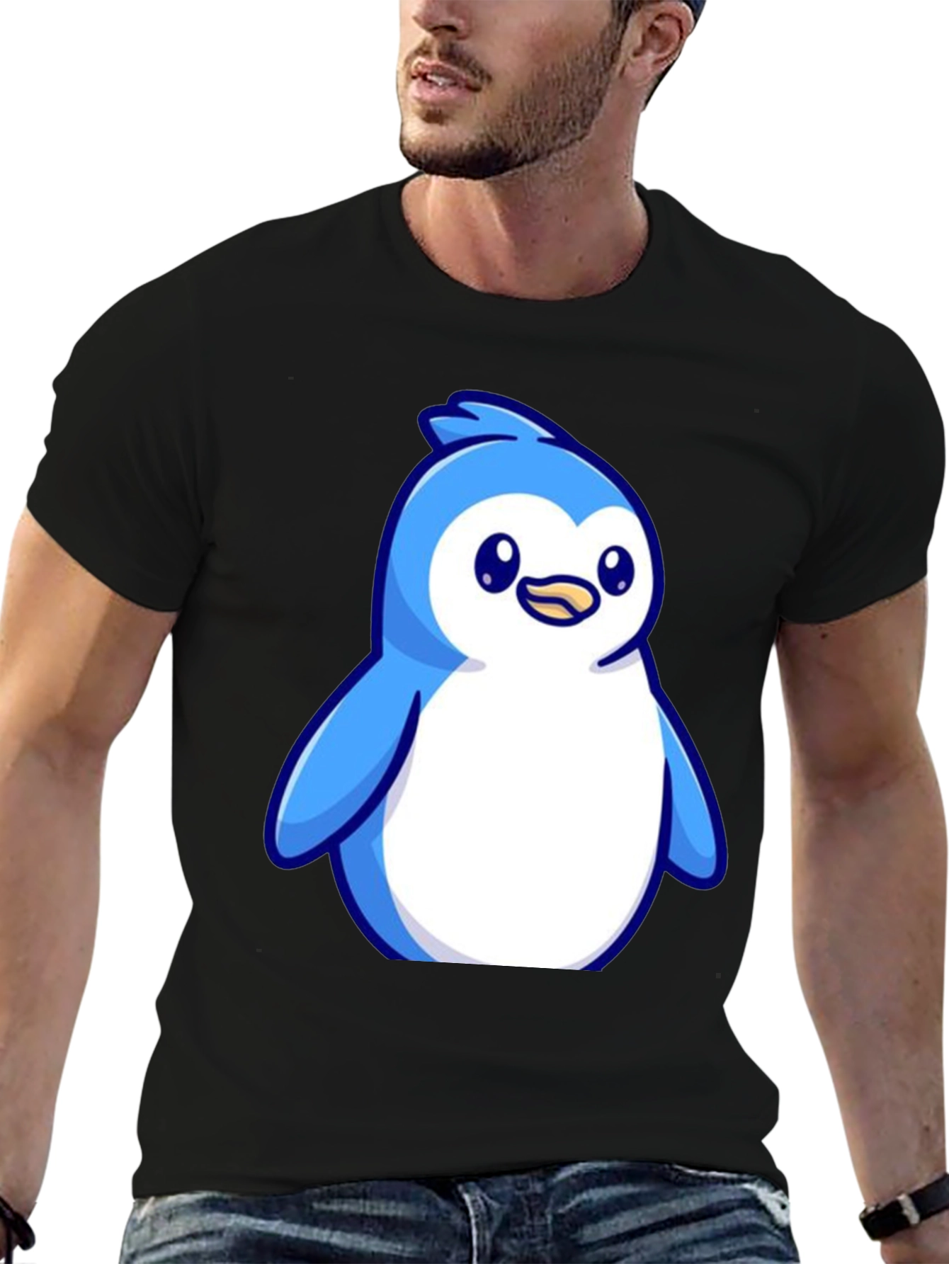 Black Cute Penguin Graphic Tee - Soft Cotton Blend view 6