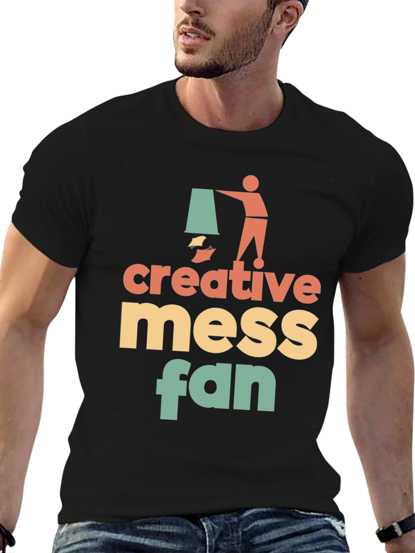 Black Creative Mess Fan Graphic T-Shirt - Stylish & Unique! view 6