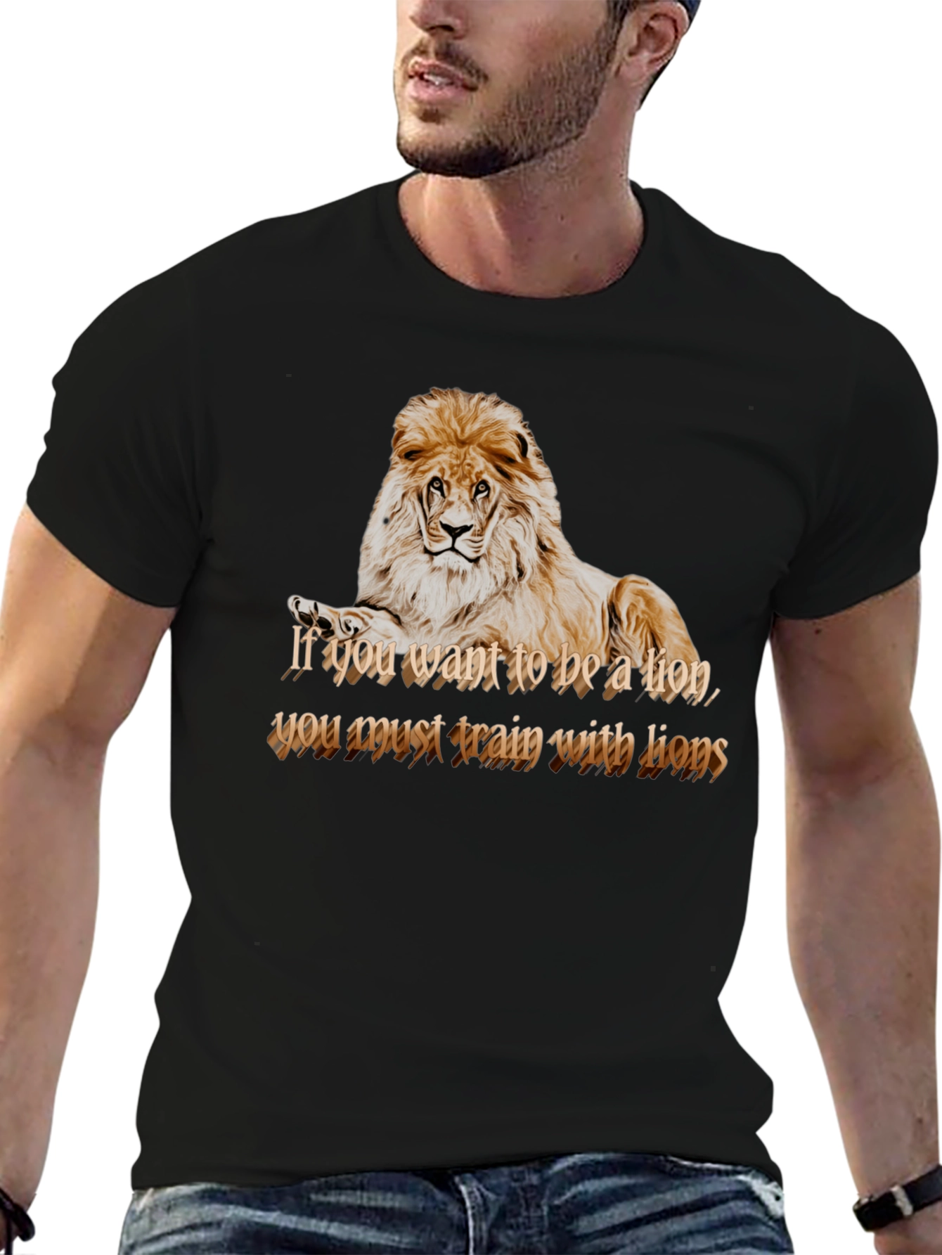 Black Lion Motivation Graphic Tee - Train With Lions T-Shirt view 6