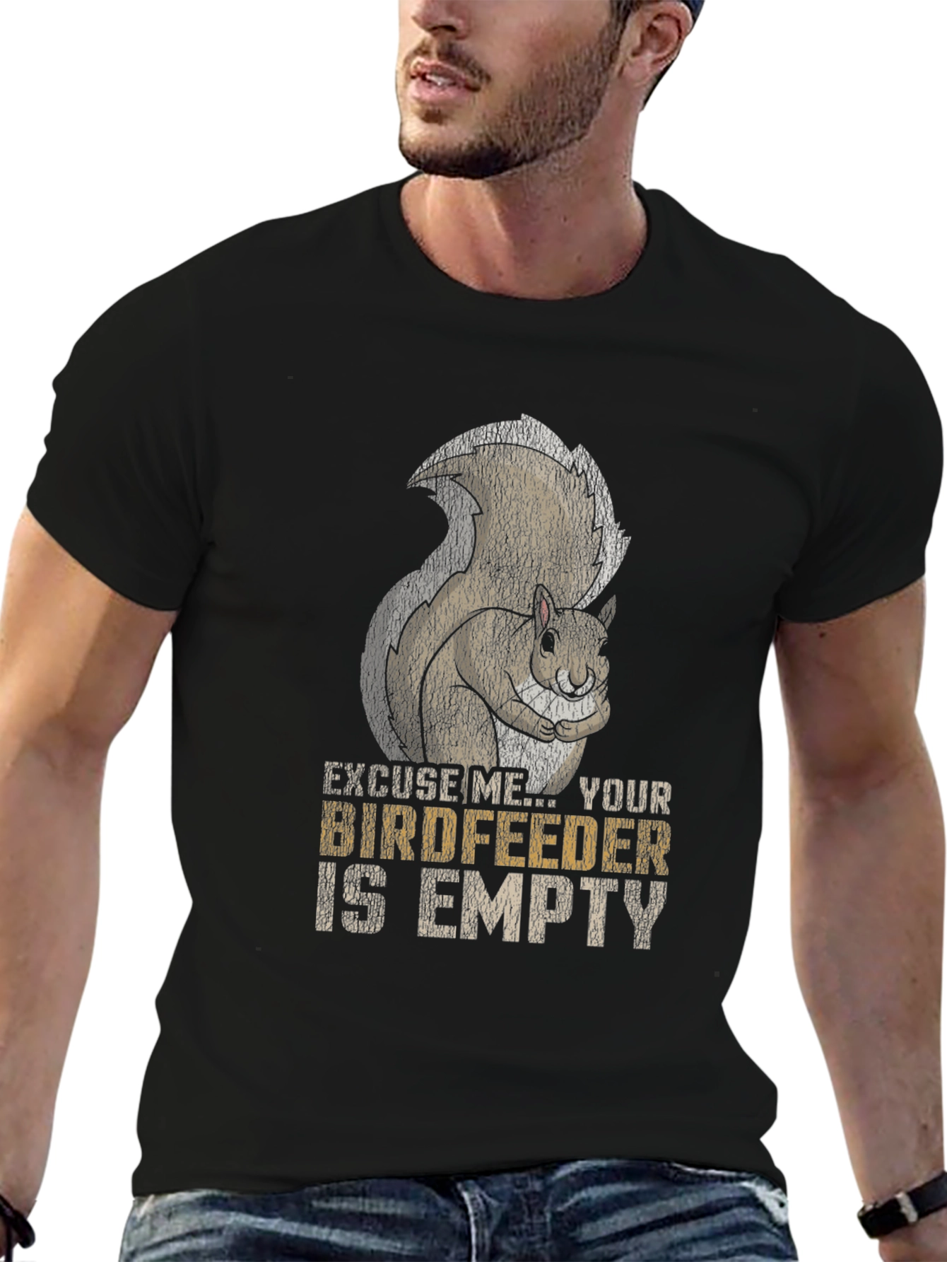 Black Funny Squirrel Birdfeeder T-Shirt view 6