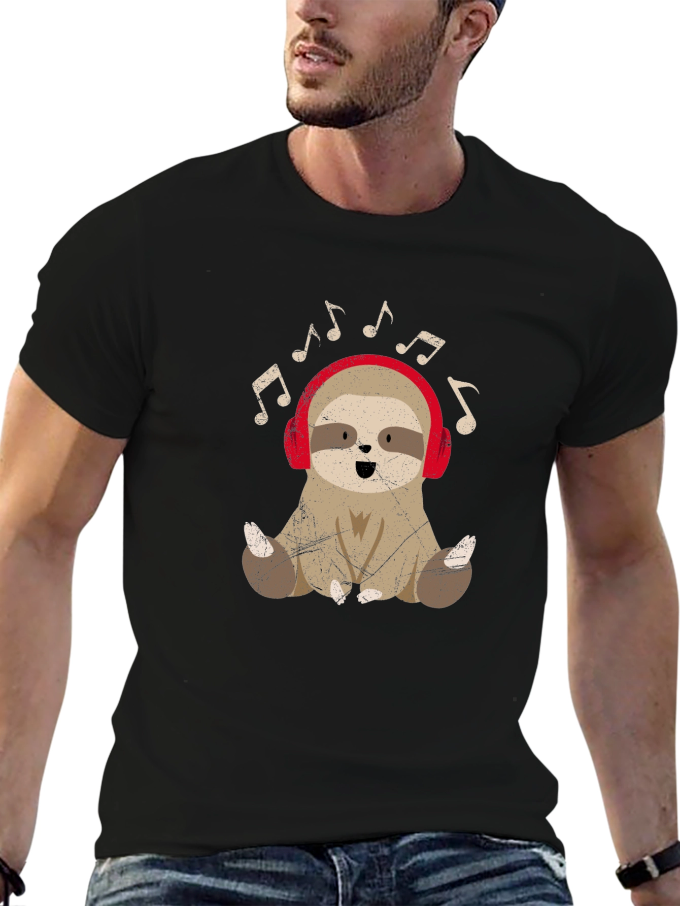 Black Sloth Music Lover T-Shirt - Cute Animal Tee view 6