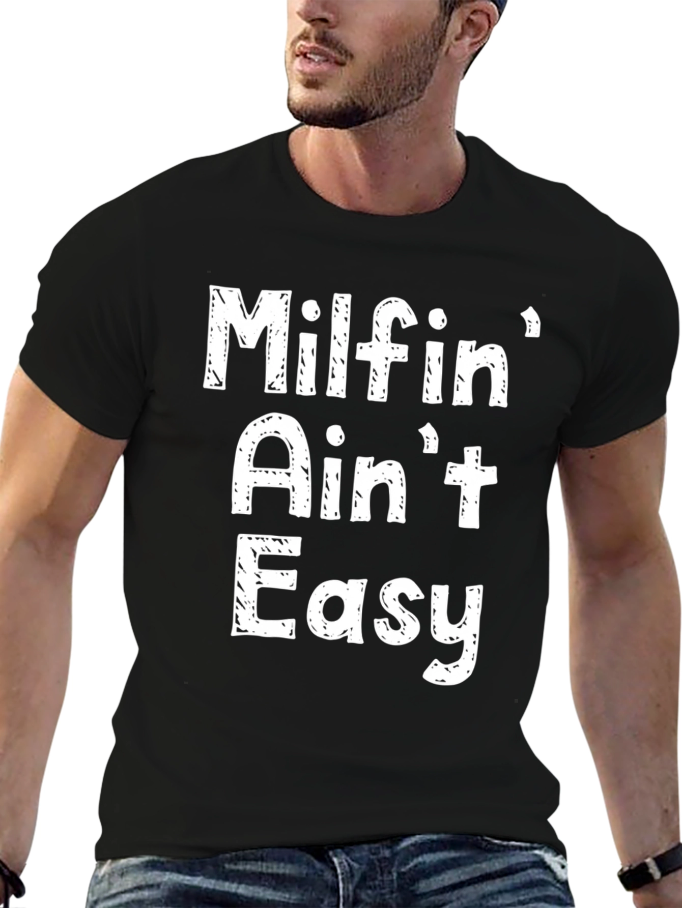 Black Milfin' Ain't Easy Graphic Tee - Novelty Black T-Shirt view 6