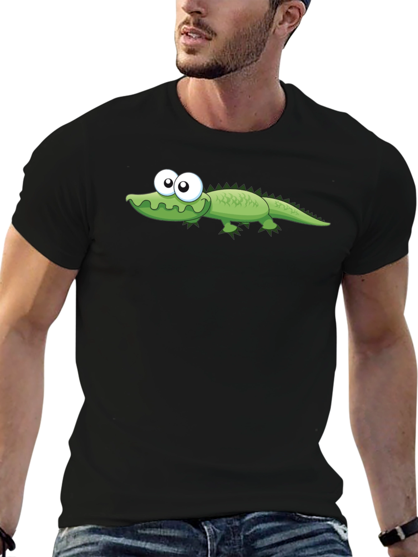 Black Cartoon Alligator Graphic T-Shirt - Black view 6