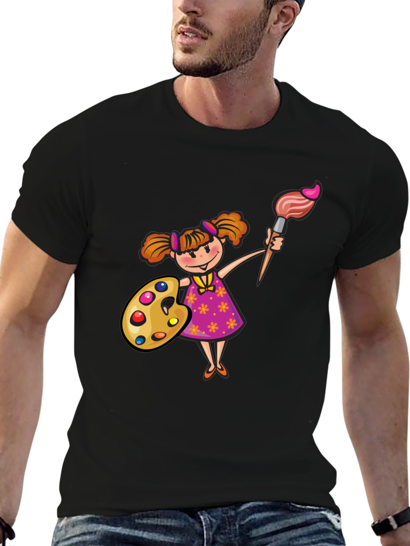 Black Painter Girl Graphic Black T-Shirt view 6