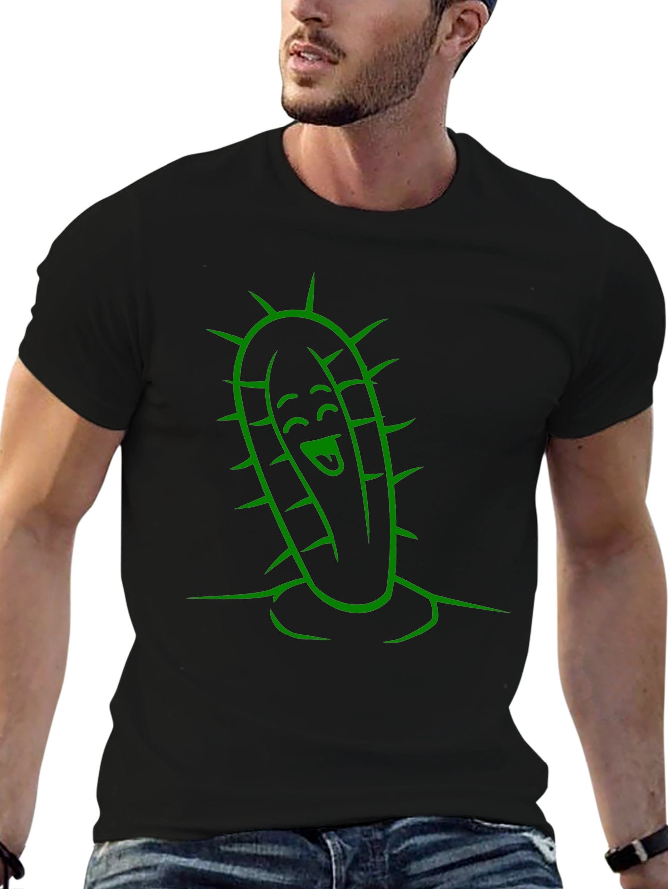 Black Cactus Character Graphic Tee - Fun Black T-Shirt view 6