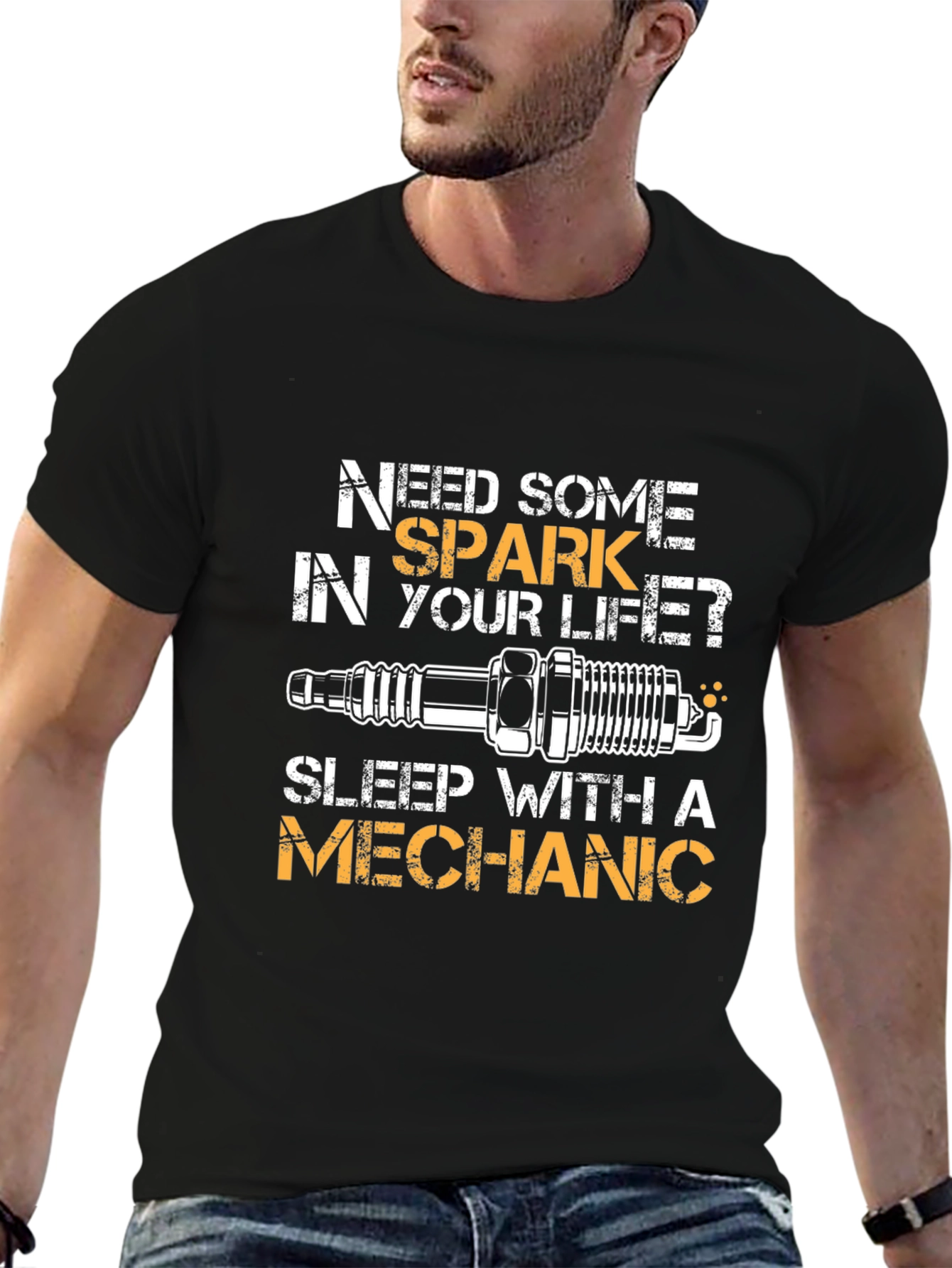 Black Need Some Spark Mechanic T-Shirt - Funny Auto Repair Tee view 6