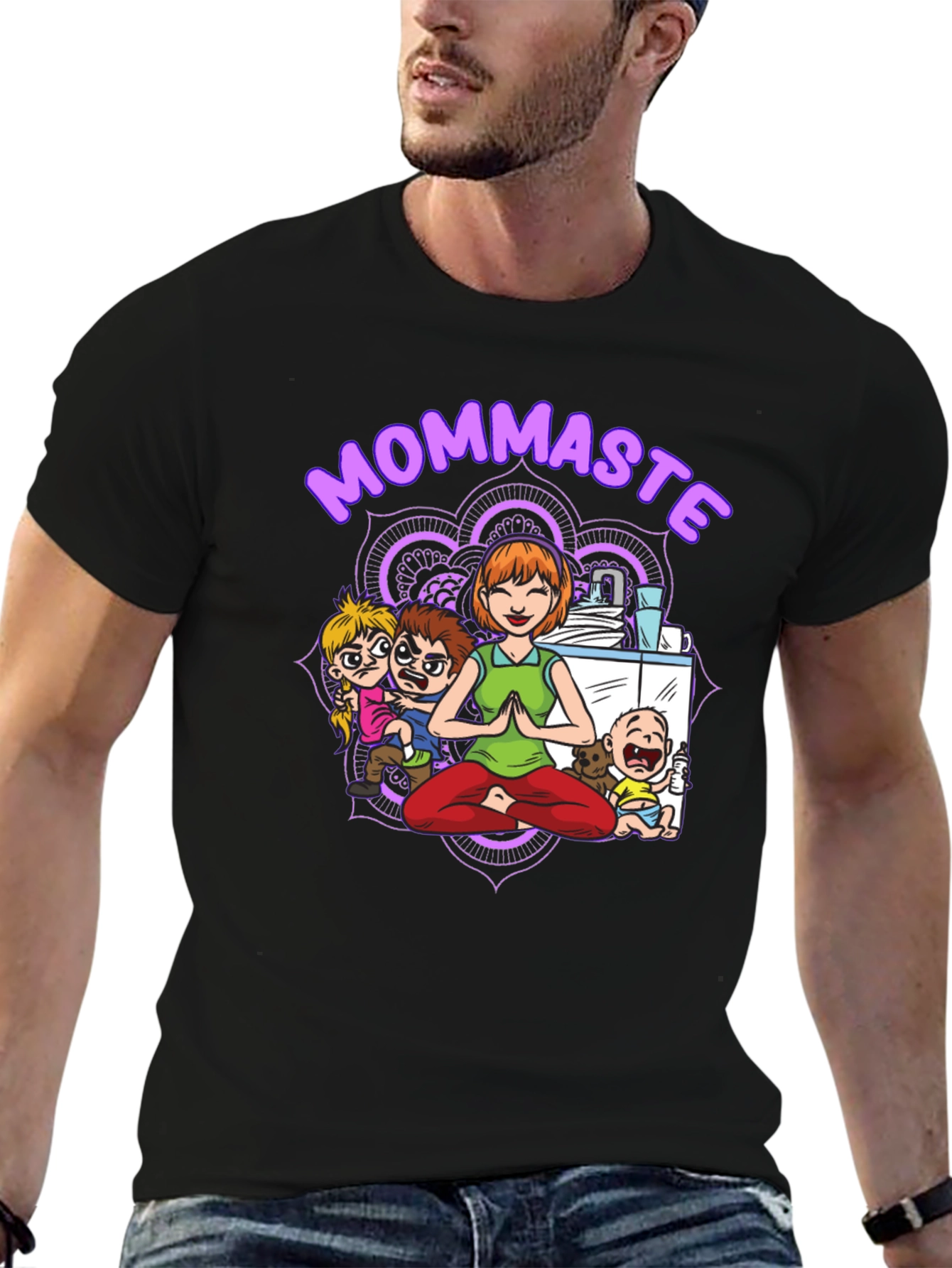 Black Mommaste Funny Yoga T-Shirt view 6