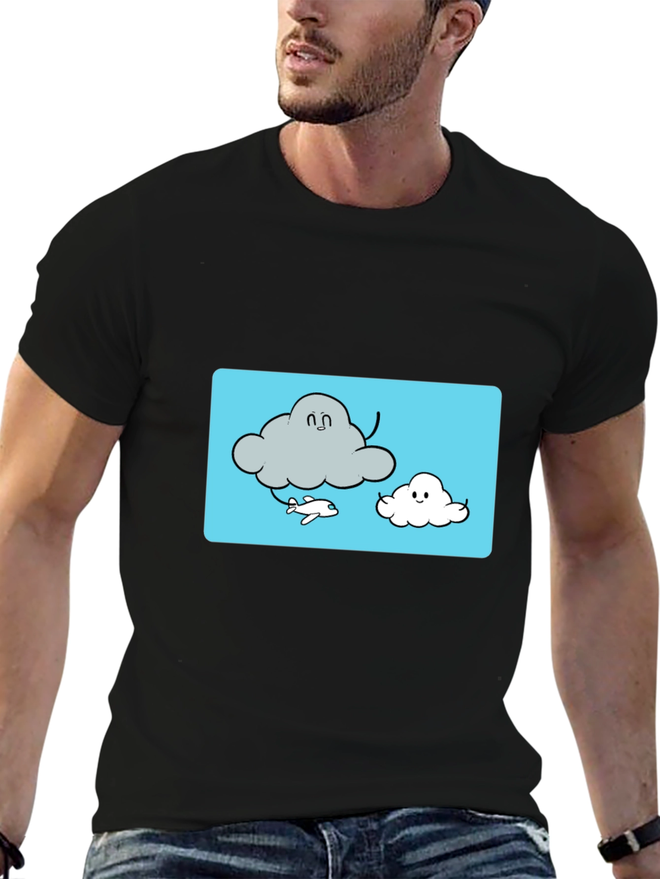 Black Cloud Cartoon Graphic Tee - Black Cotton T-Shirt view 6