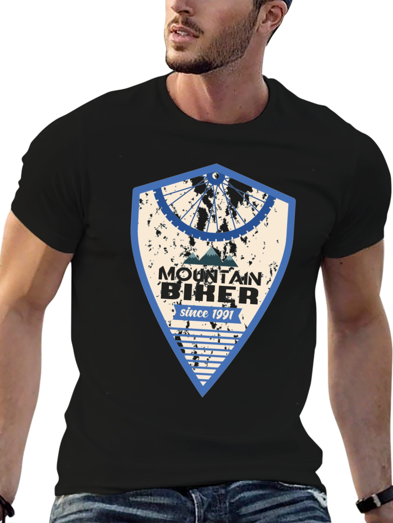 Black Mountain Biker Since 1991 Black Graphic Tee view 6
