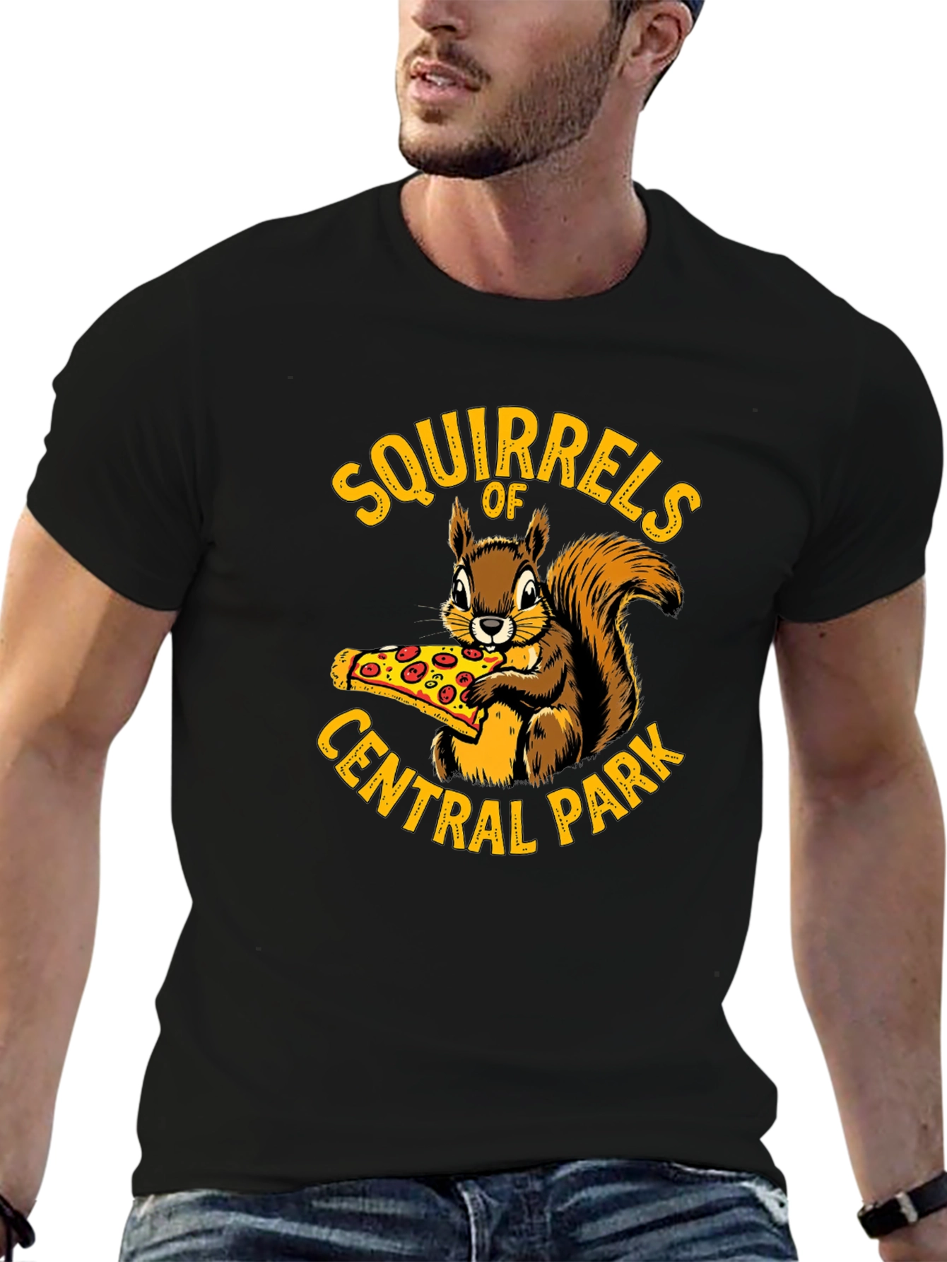 Black Squirrels of Central Park Pizza T-Shirt view 6