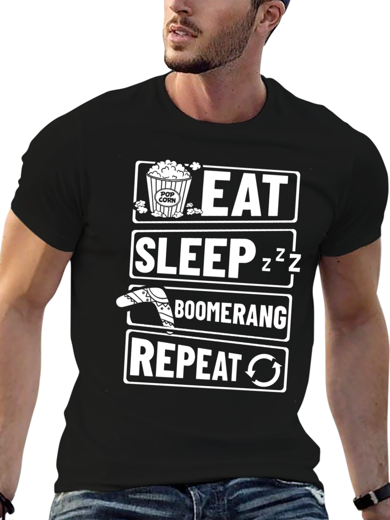 Black Eat Sleep Boomerang Repeat Graphic Tee view 6