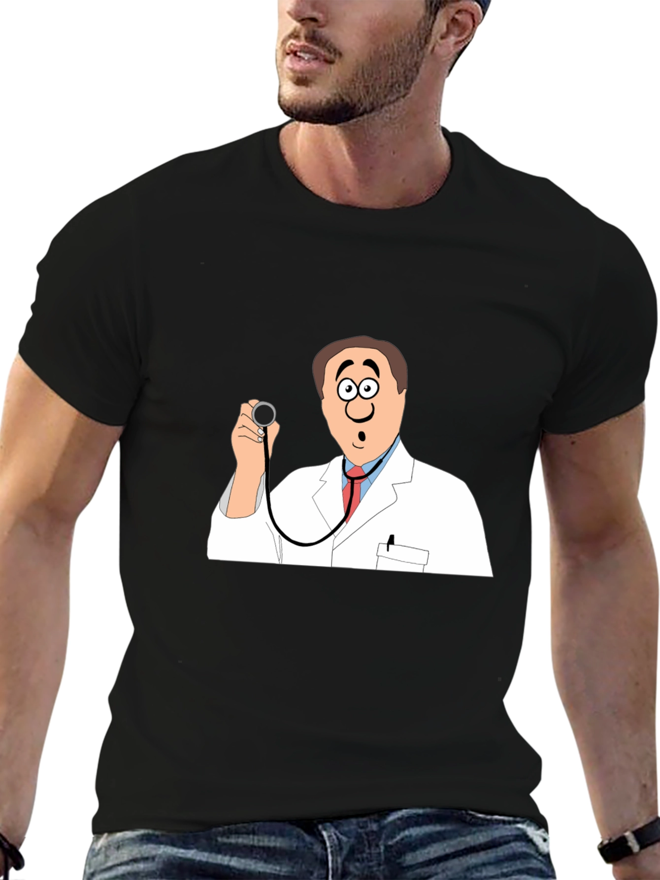 Black Cartoon Doctor Graphic Black T-Shirt view 6